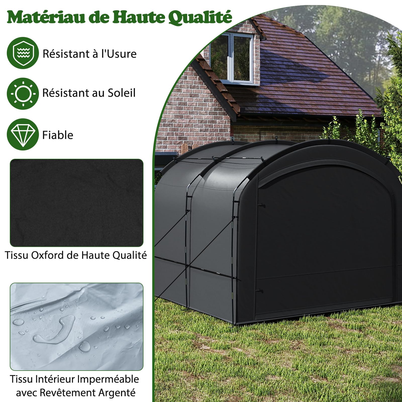 COSTWAY Abri de Rangement pour Vélos, Tente de Jardin Portable pour 8 Vélos avec Tissu Argenté Imperméable Porte Zippée Doubles Sac de Transport, Abri Extérieur pour Outils Jouets Motos