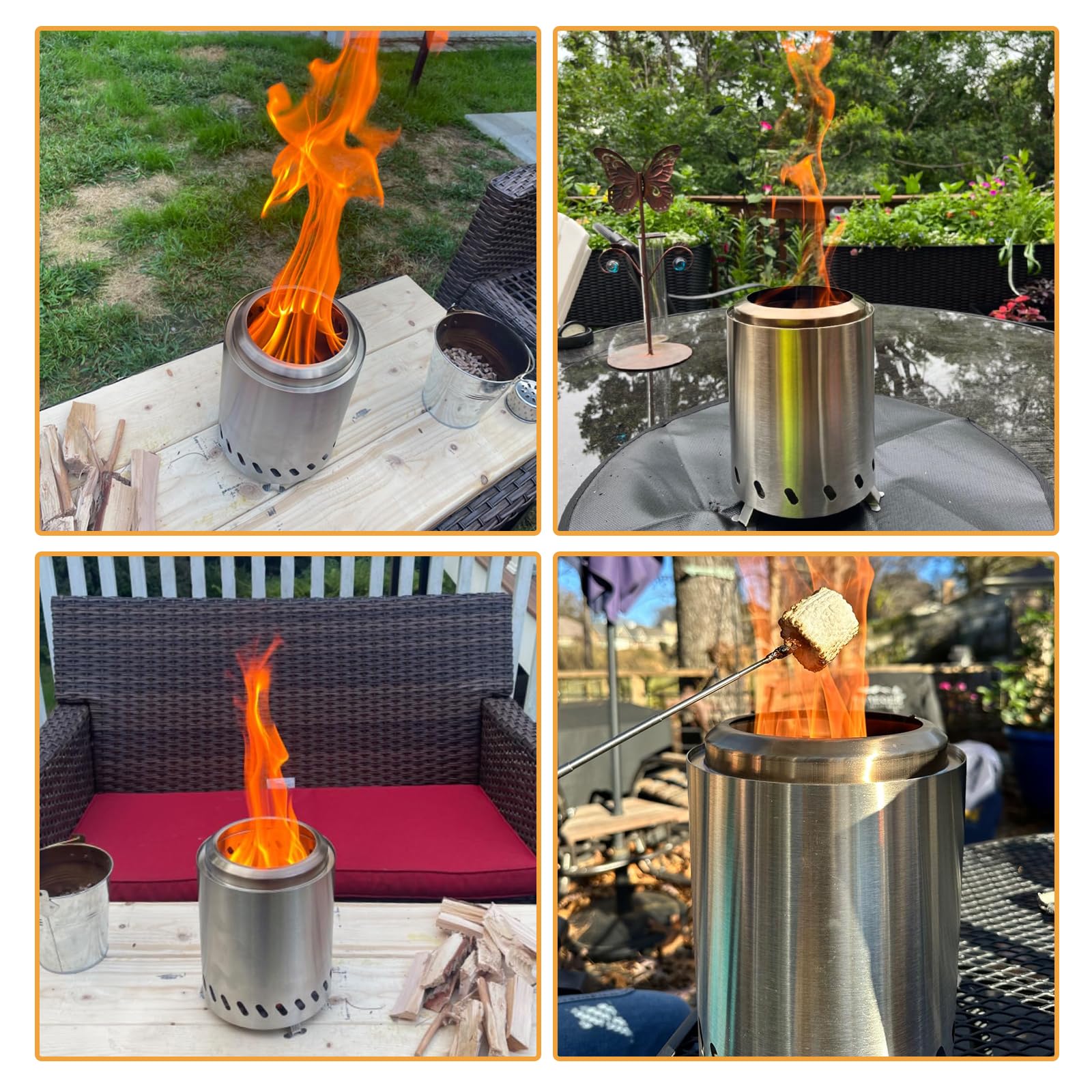 Hoguera portátil de mesa, hoguera de acero inoxidable sin humo, mini estufa al aire libre con soporte, pequeña hoguera para camping, exterior y patio, combustión de leña/pellets