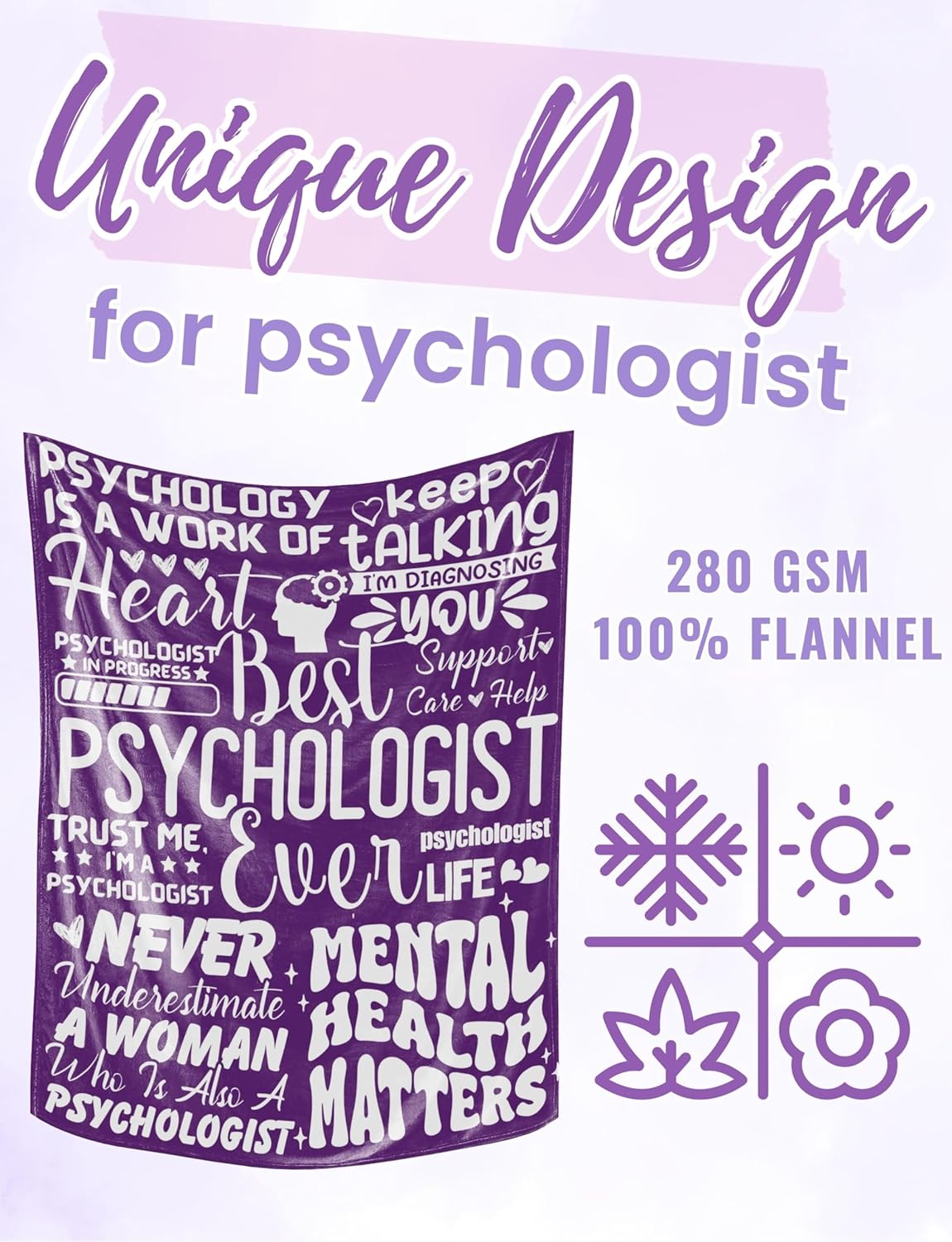 School Psychologist Gifts Blanket for Women, Therapist Gifts, Flannel Blanket Throws (50"x 65") as Christmas, Birthday Gift for Psychologists