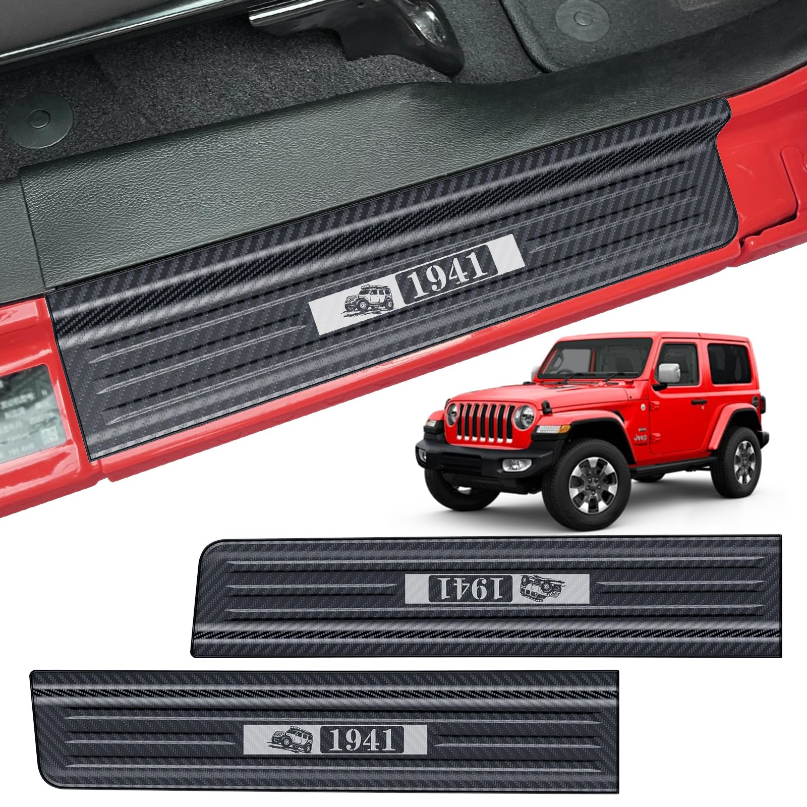 Door Sill Guards for Gladiator JT 2020-2025 & Jeep Wrangler 2018-2025 JL JLU 304 Stainless Steel Front and Rear Door Car Pedal Kick Protection Door Sill Protector | Carbon Fiber, 2 Door