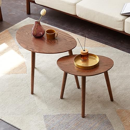 Miniatura 2 de Mesa auxiliar, mesa auxiliar de roble puro, mesa auxiliar redonda con patas de madera maciza, fácil montaje, sin olor, mesa de noche para sala de