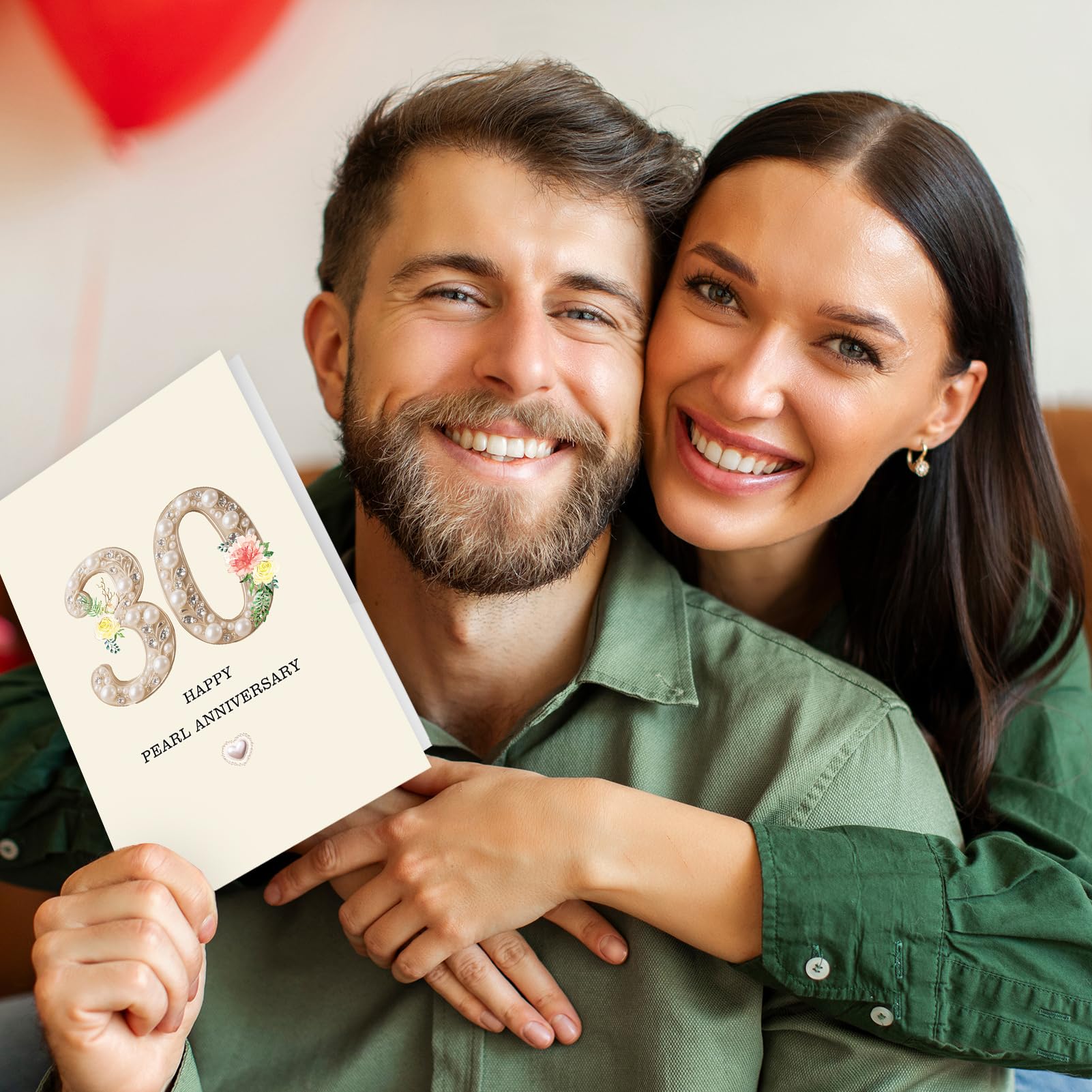 Tarjeta de 30 aniversario, regalo de 30 aniversario de boda, regalo de tarjeta de aniversario de 30 años, aniversario de perlas felices, 8 x 5.3 pulgadas, doble cara