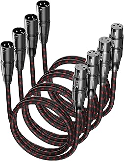 XLR Cables 3 FT 4 Pack, XLR Microphone Cable Male to Female, Nylon Braided, Compatible with Microphones, Mixer, Speaker Systems and More, Black-Red