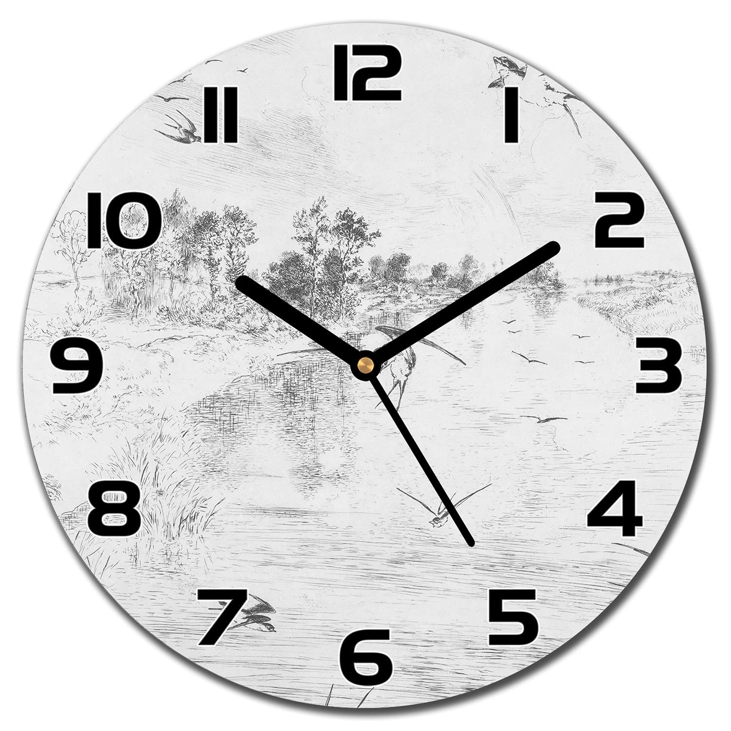 Horloge en verre murale salon au motif paysage apaisant de 30cm