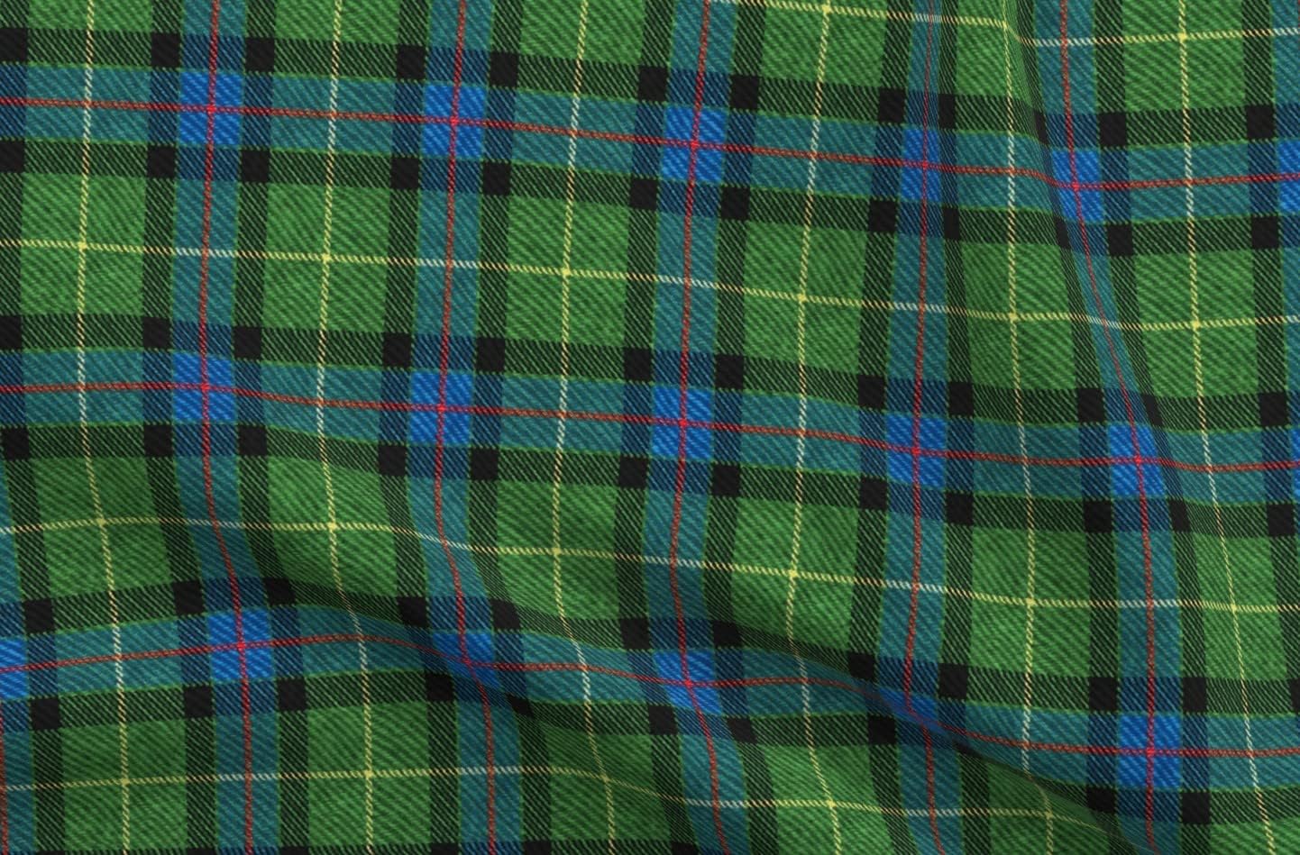 Spoonflower Fabric - Classic Tartan Green Traditional Plaid Blue Rustic Printed on Organic Cotton Sateen Fabric by The Yard - Sewing Quilting Apparel Home Decor