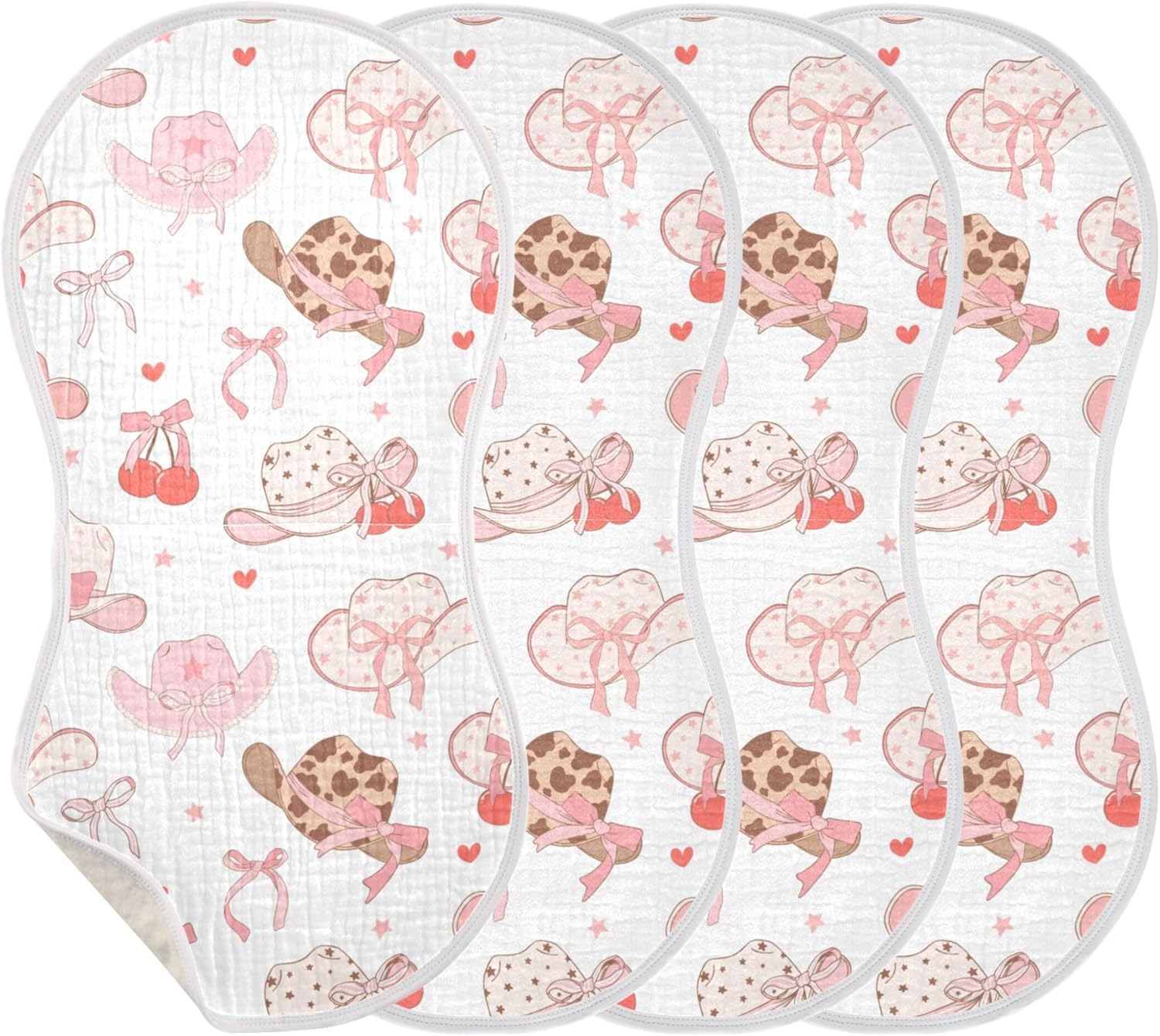 Western Pinks Cowgirl Hat Burp Cloths Baby Boys Girls Absorbent Soft Cotton Burping Cloths Rags, 4 Pack