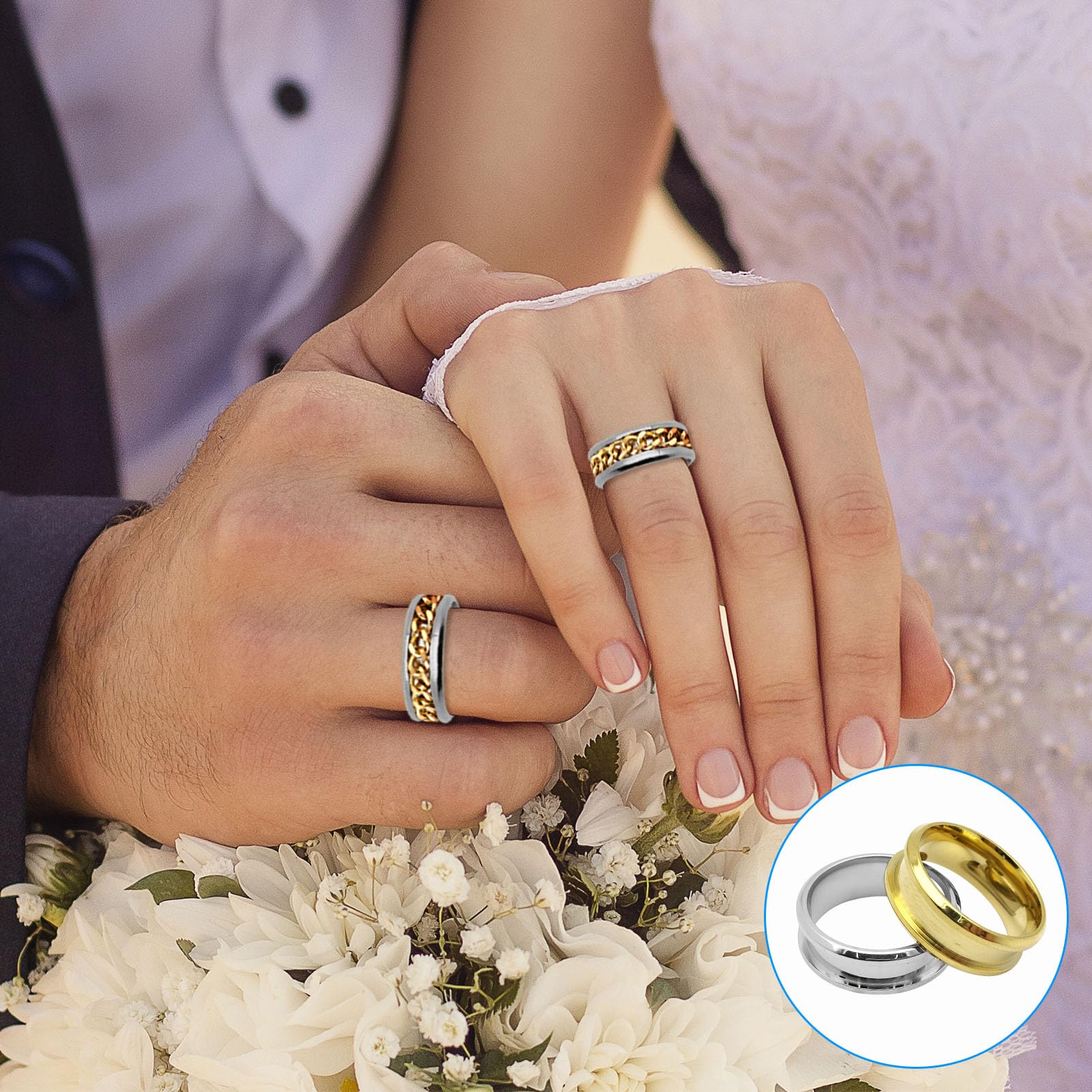 Noyau d'anneau de tungstène plaqué or 18K 24K blanc de noyau de tungstène d'acie