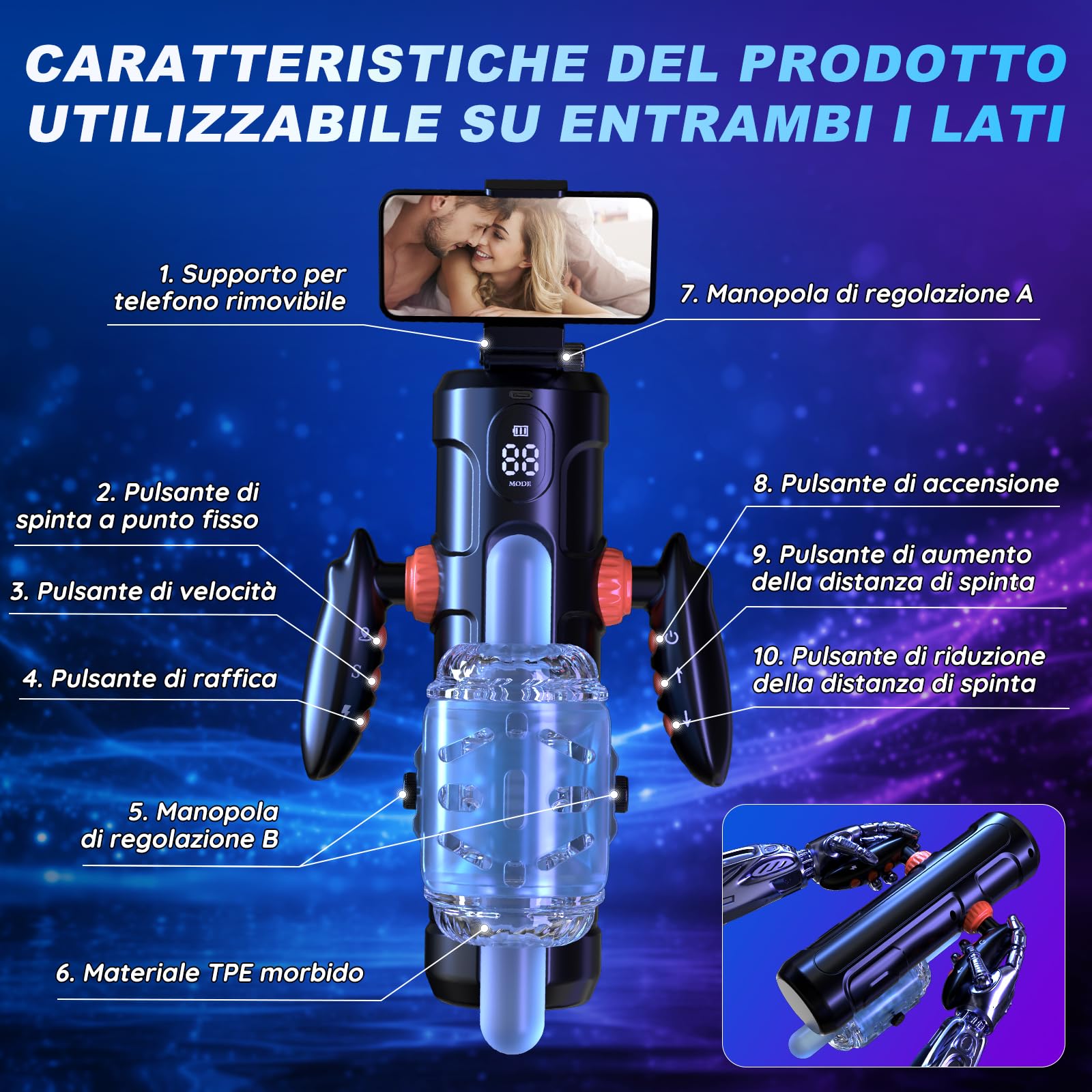 Masturbatore Uomo Masturbatore Automatico Sex Toys - Masturvatore per Uomo Automatico LED Sex Toy con Supporto per Telefono Distanza di Spinta di 10 cm Masturbtore con 2 maniche per Pene Sexytoy