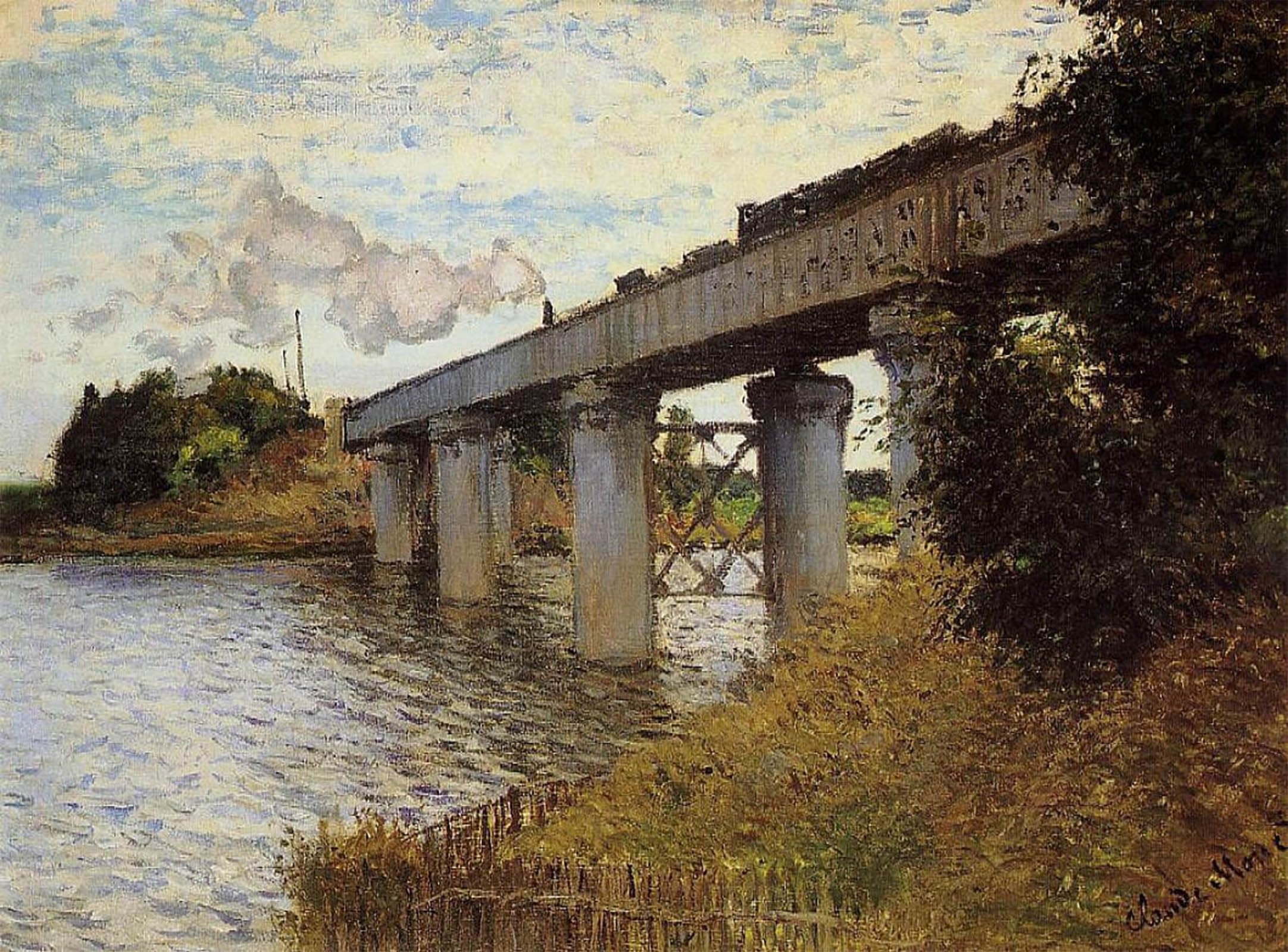 ARTXLXXBN Famous Art Print Poster Vintage Wall Art the Railway Bridge At Argenteuil by Claude Monet Canvas Art Poster for Home Decor 60x90cm