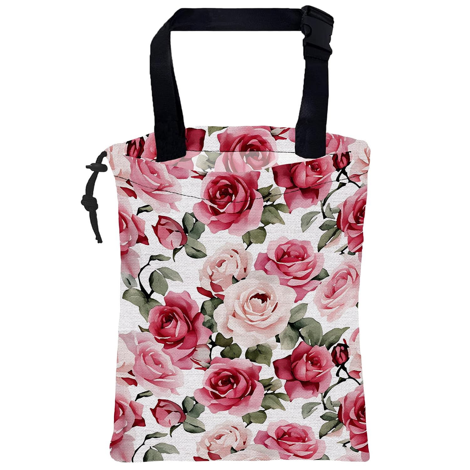 Car Trash Bag Watercolor Pink Roses Hanging Drawstring Car Organizer and Storage Bag with Adjustable Buckle Canvas Garbage Bin for Back Seat or Hanging Headrest Car Decor Road Trip Essentials