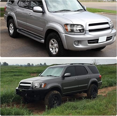 Miniatura 7 de DWVO Conjunto de faros delanteros compatible con Tundra Double Cab 2005-2006 (solo 4 puertas de tamaño completo) 2005-2007 Sequoia Pickup - Par de