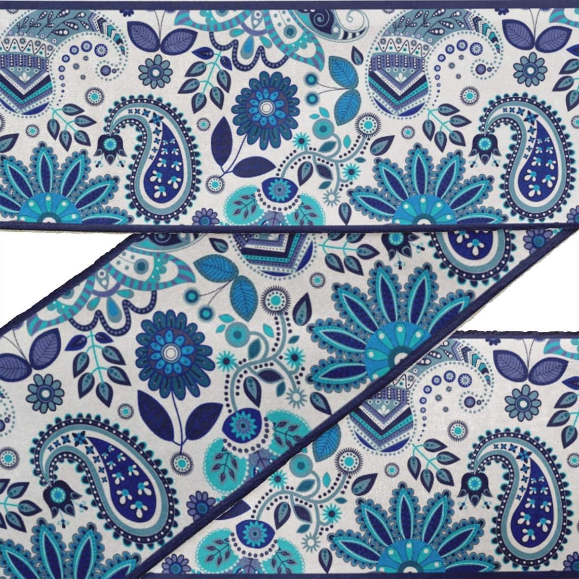 IBA Indianbeautifulart Orange Leaves & Floral Paisley Fabric Laces for Crafts Printed Velvet Trim Fabric Sewing Border Ribbon Trims 9 Yards 4 Inches