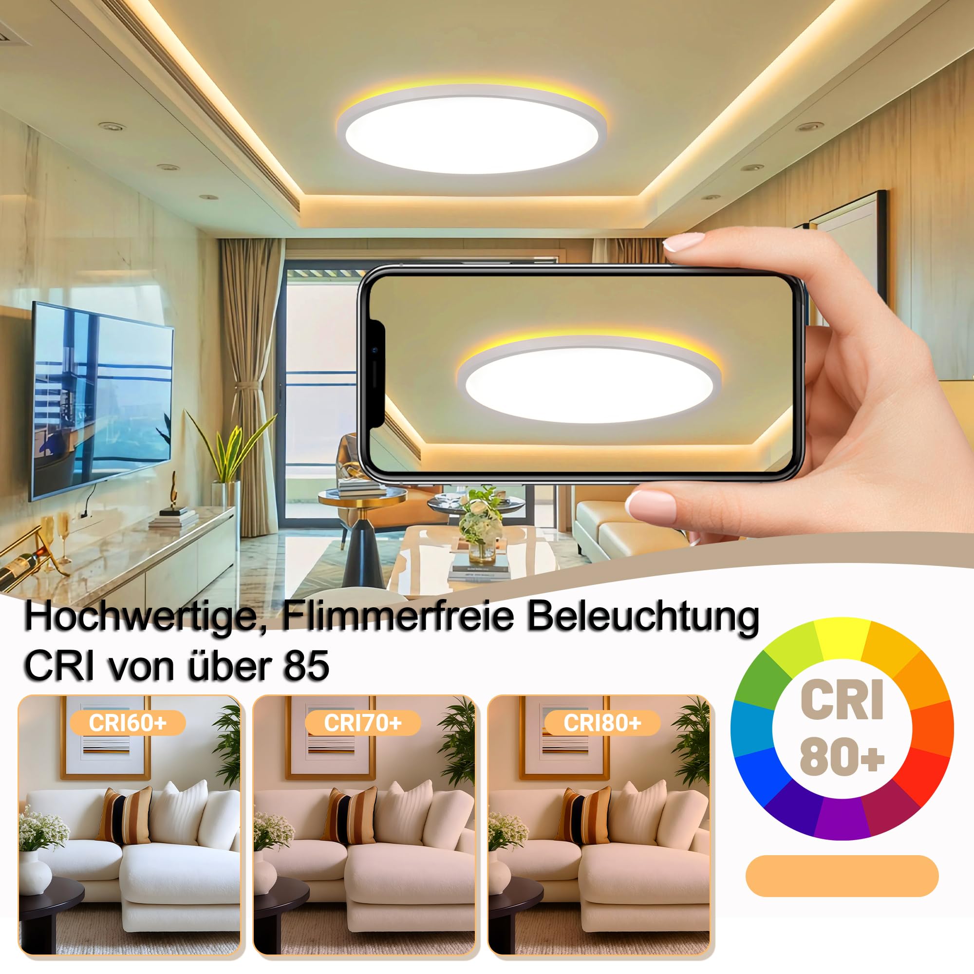 MoonYard LED Deckenleuchte Modern Rund Ø50cm | 50W, 5400lm, Dimmbar mit Fernbedienung, Flach, Für Schlafzimmer Kinderzimmer Wohnzimmer