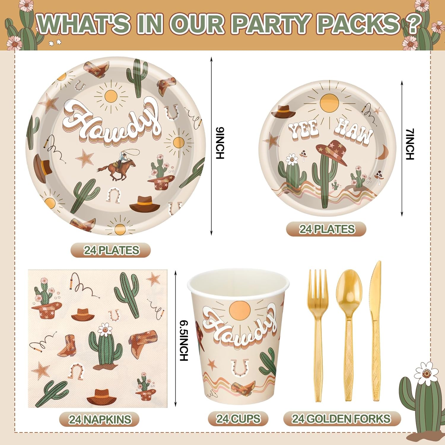 168 Pcs Western Rodeo Country Birthday Party Supplies First Rodeo Cowboy Birthday Party Decorations, Howdy Cowgirl Supplies, Yeehaw Boho Western Baby Shower Favors, Wild West Theme Tableware