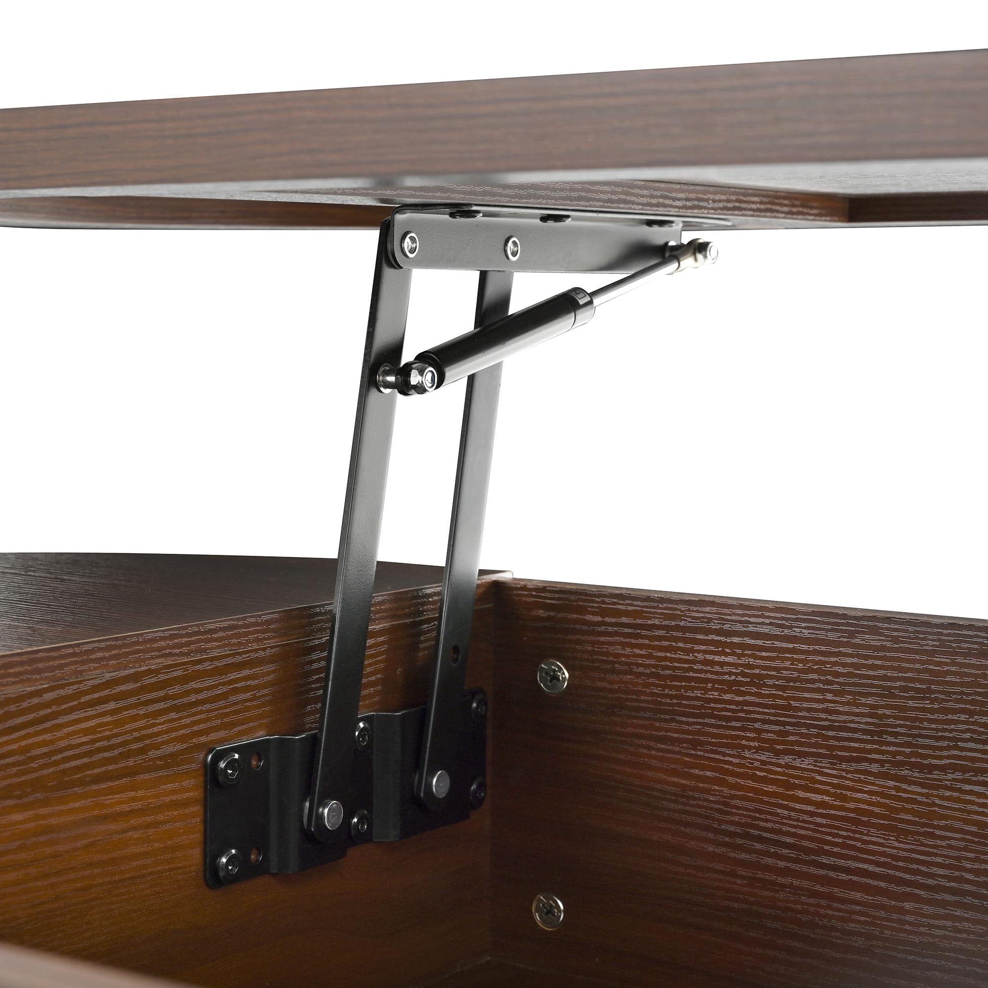Merax Table basse élévable 110x55,5x40 cm, hauteur réglable avec côtés en bois incurvés, étagère extensible, meuble de salon multifonctionnel, espace de rangement pour collations, livres, électronique