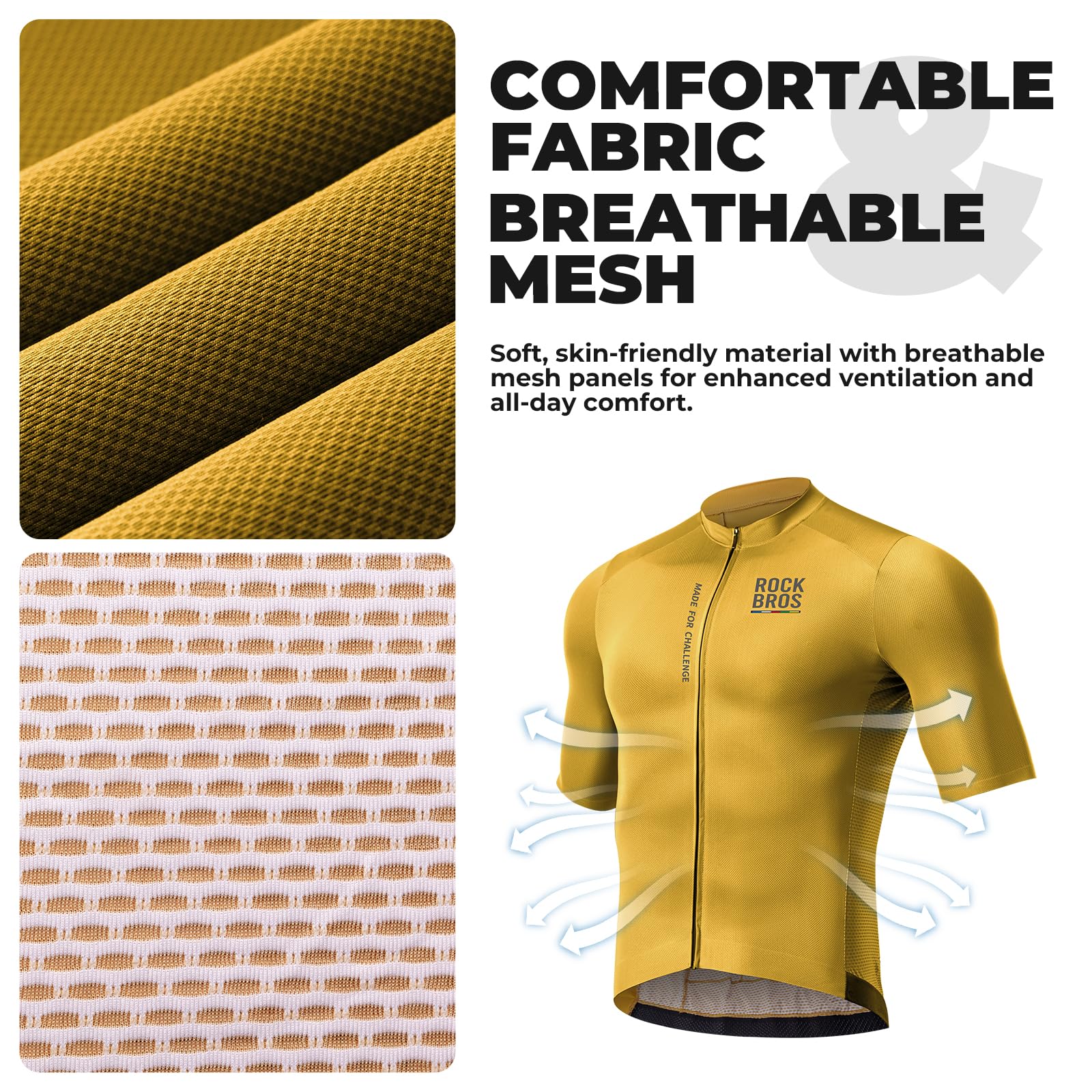 ROCKBROS Road to Sky Herren Radtrikot Kurzarm Schnelltrocknend Atmungsaktiv | Fahrradtrikot für Männer mit Taschen Reißverschluss, Fahrradbekleidung für MTB Rennrad Fitness Laufen