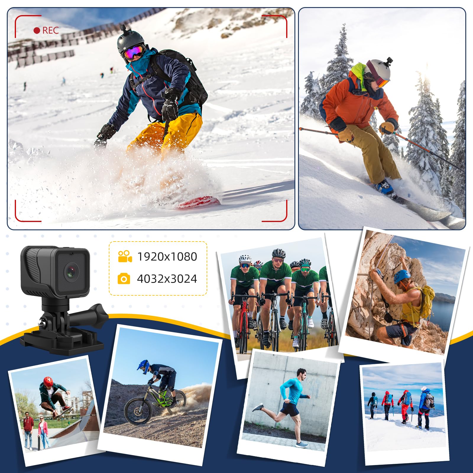 AIKER Mini Action Cam,Verbesserte Version Dashcam Fahrrad,Clever und einfach und Echtzeit-Pegelkorrekturfunktion helmkamera,WiFi 1080P HD&120°Weitwinkel Action Kamera,Mit 64GB Speicherkarte