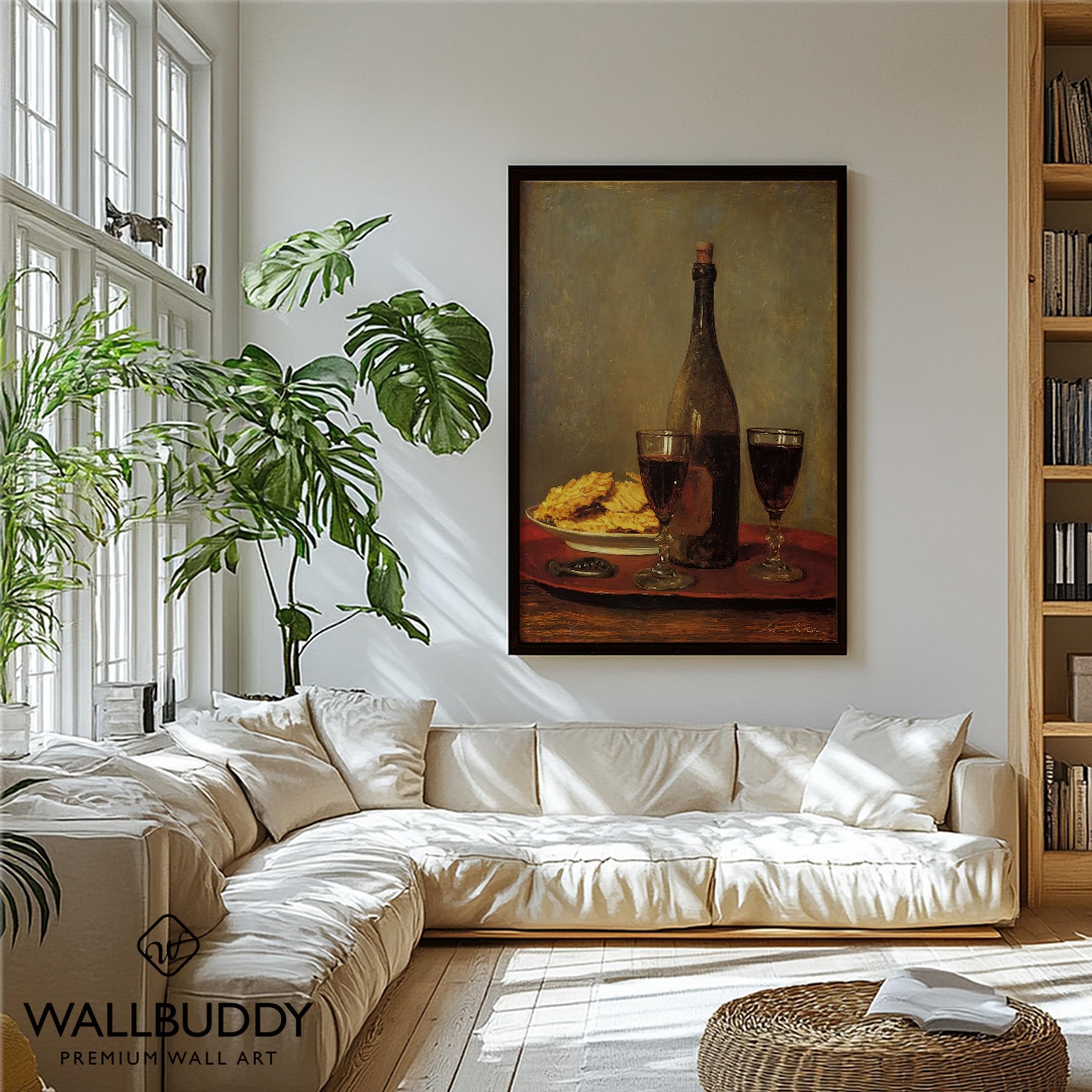 WallBUddy Wein und Cracker Stillleben | Klass (30 x 40 cm, Schwarz gerahmt)