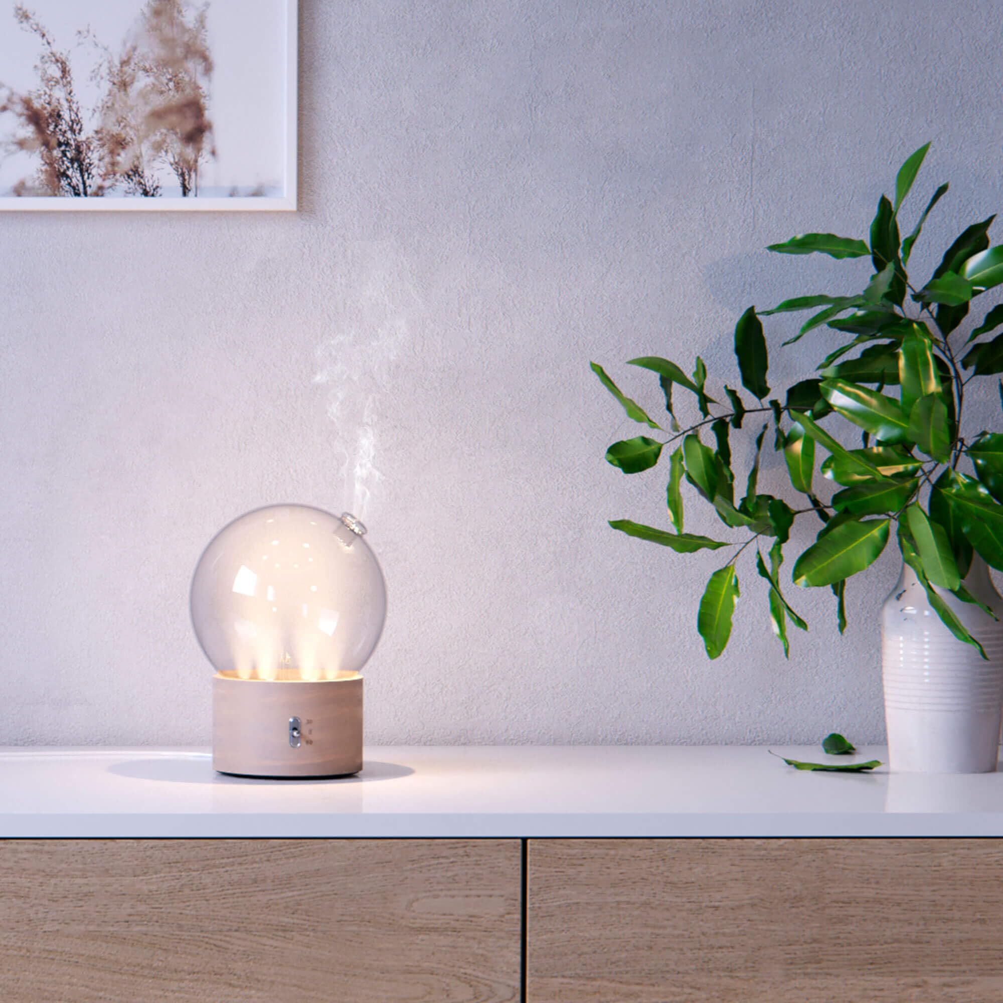 Pranarôm - Diffuseur Bulle Huiles Essentielles | Diffusion à sec sans eau, design bois et verre. Effet brume et lumière pour votre intérieur.