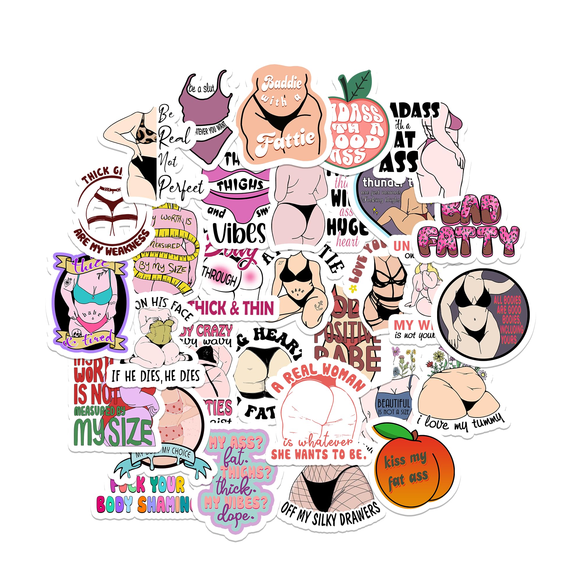 Décalcomanies épaisses pour femme grande taille et stickers résistants lot de 30