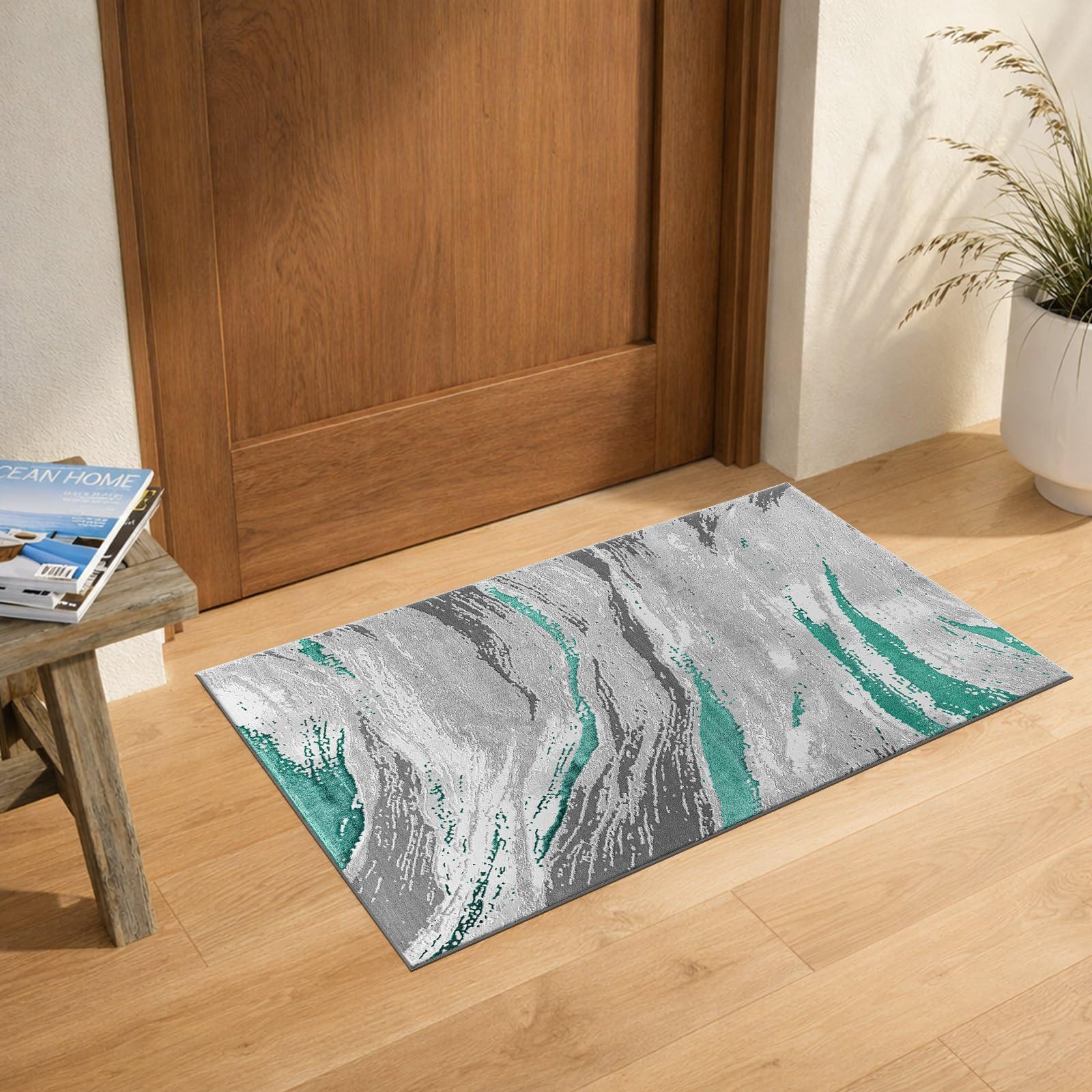 renoazul® Soft Pile Door Mats Indoor - Jeze Emerald Abstract Rug - 60 x 110 cm - Washable Entrance Door Mat For Kitchen, Corridor Rug And Welcome Mat — image 1