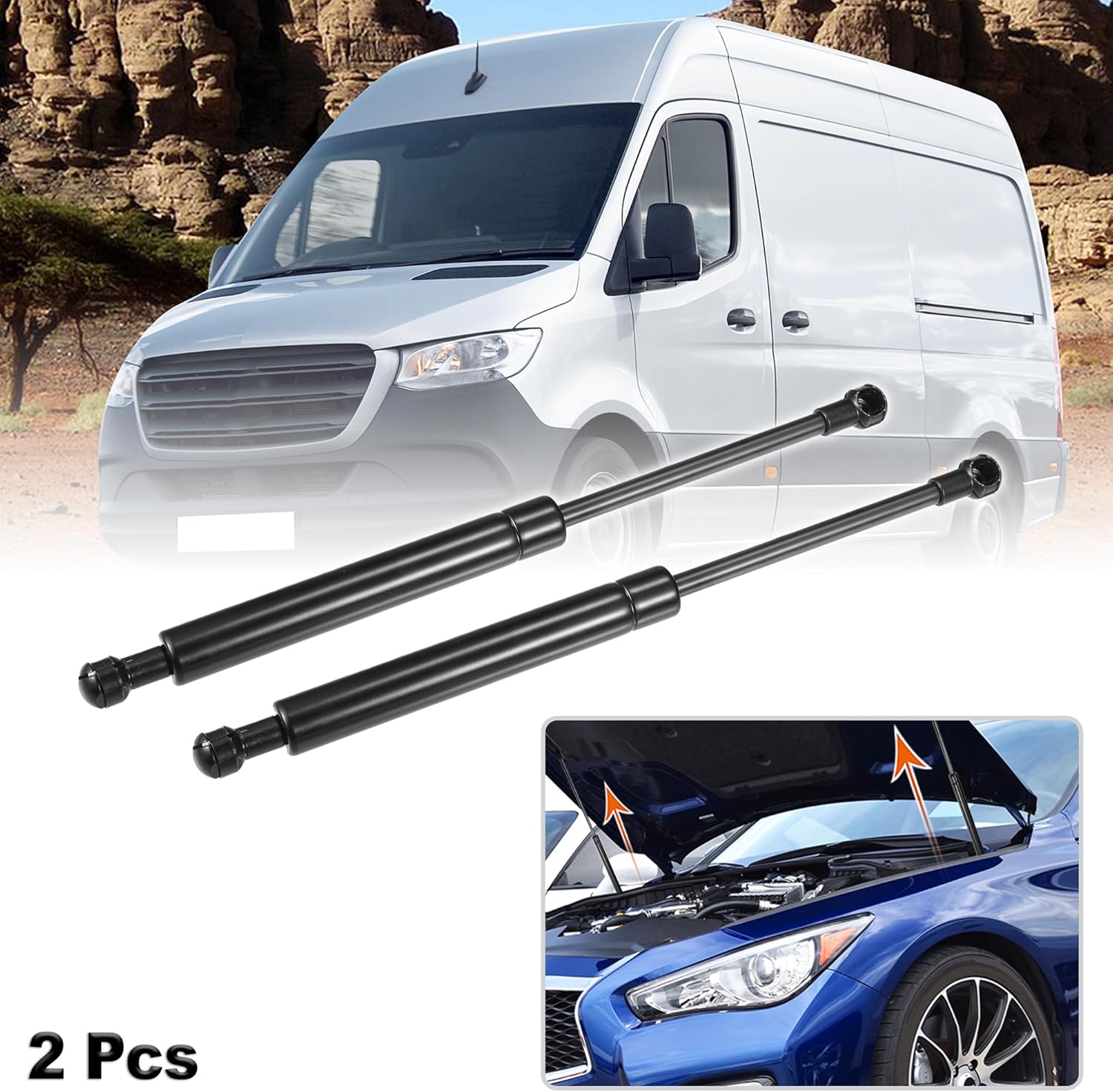 X AUTOHAUX 2 Pcs Front Hood Lift Supports Struts Shocks Gas Spring for Mercedes-Benz Sprinter 907 910 VS30 2018-2023 Black