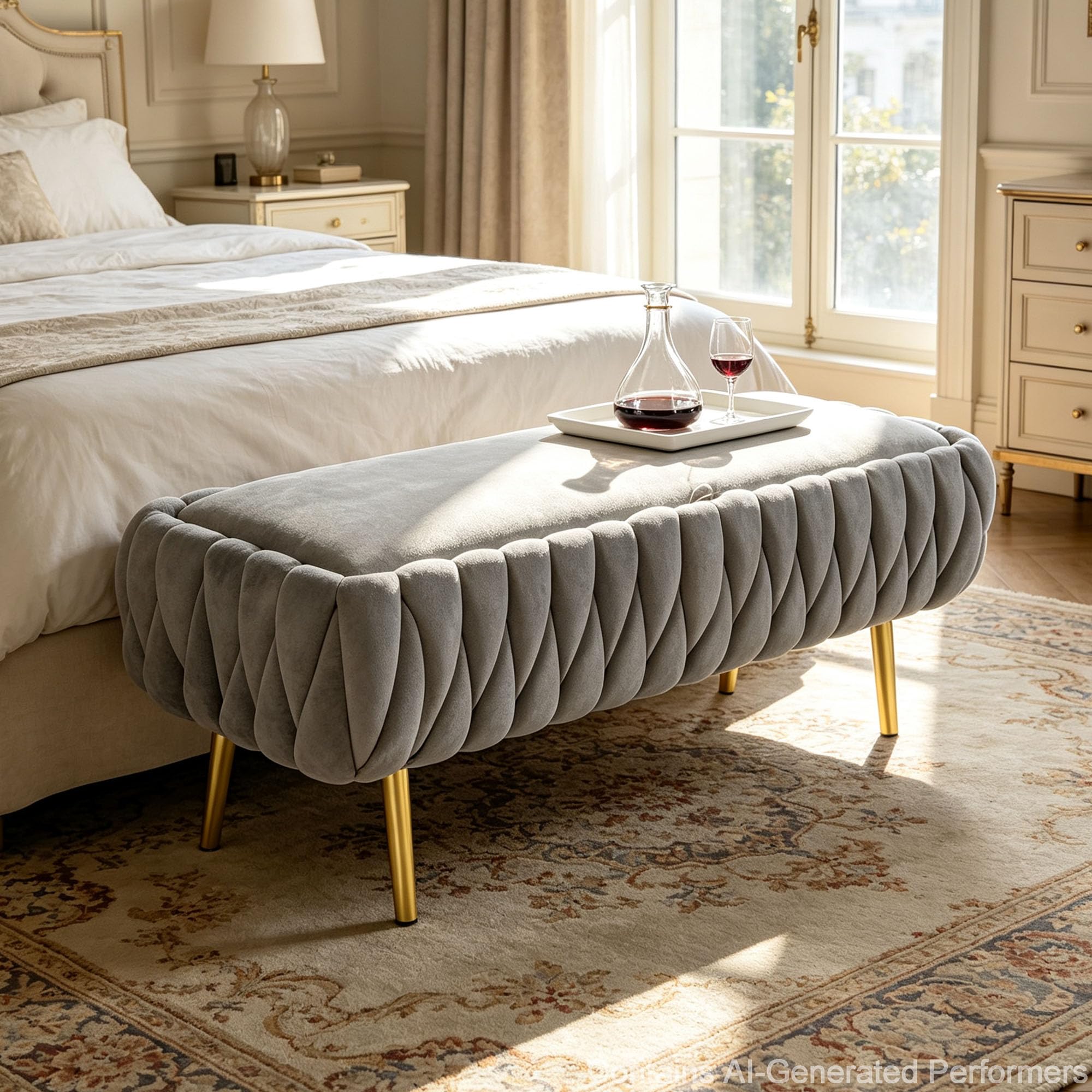Sitzbank mit Stauraum Polsterbank 105 x 30 x 44 cm, Samt Sitzhocker mit goldenen Metallbeinen, Bettbank Sitztruhe bis 300 kg, Fußhocker für Flur, Wohnzimmer, Schlafzimmer