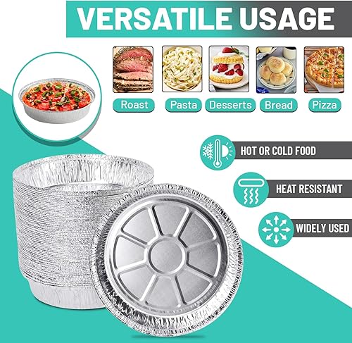 Miniatura 3 de Glownary Sartenes redondos de papel de aluminio de 9 pulgadas con tapas transparentes, recipientes desechables con paredes rectas para almacenar,