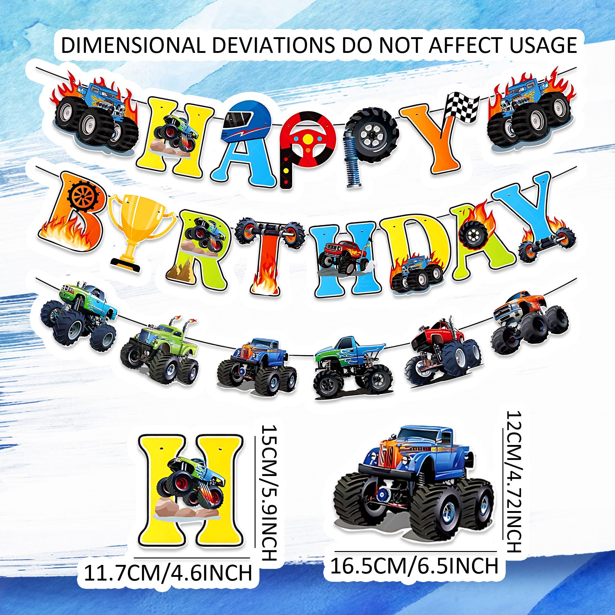 Monster Truck Birthday Banner Fire Cars Trucks Birthday Sign with Garland Race Car Theme Party Supplies - Image 2