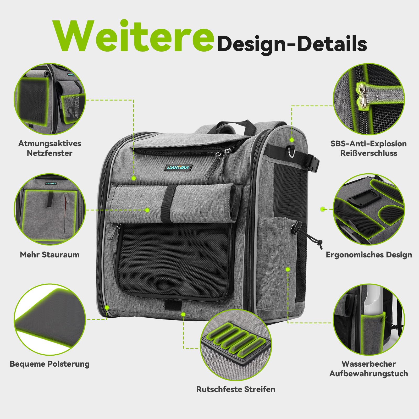 Hundekorb Fahrrad Vorne bis 10KG mit Robuste L-förmige Halterung Φ80mm, Faltbarer Atmungsaktiver Hundefahrradkorb 4 in 1 Rucksack Schultertasche Autositz, Bequemes Kissen, Reflektorstreifen