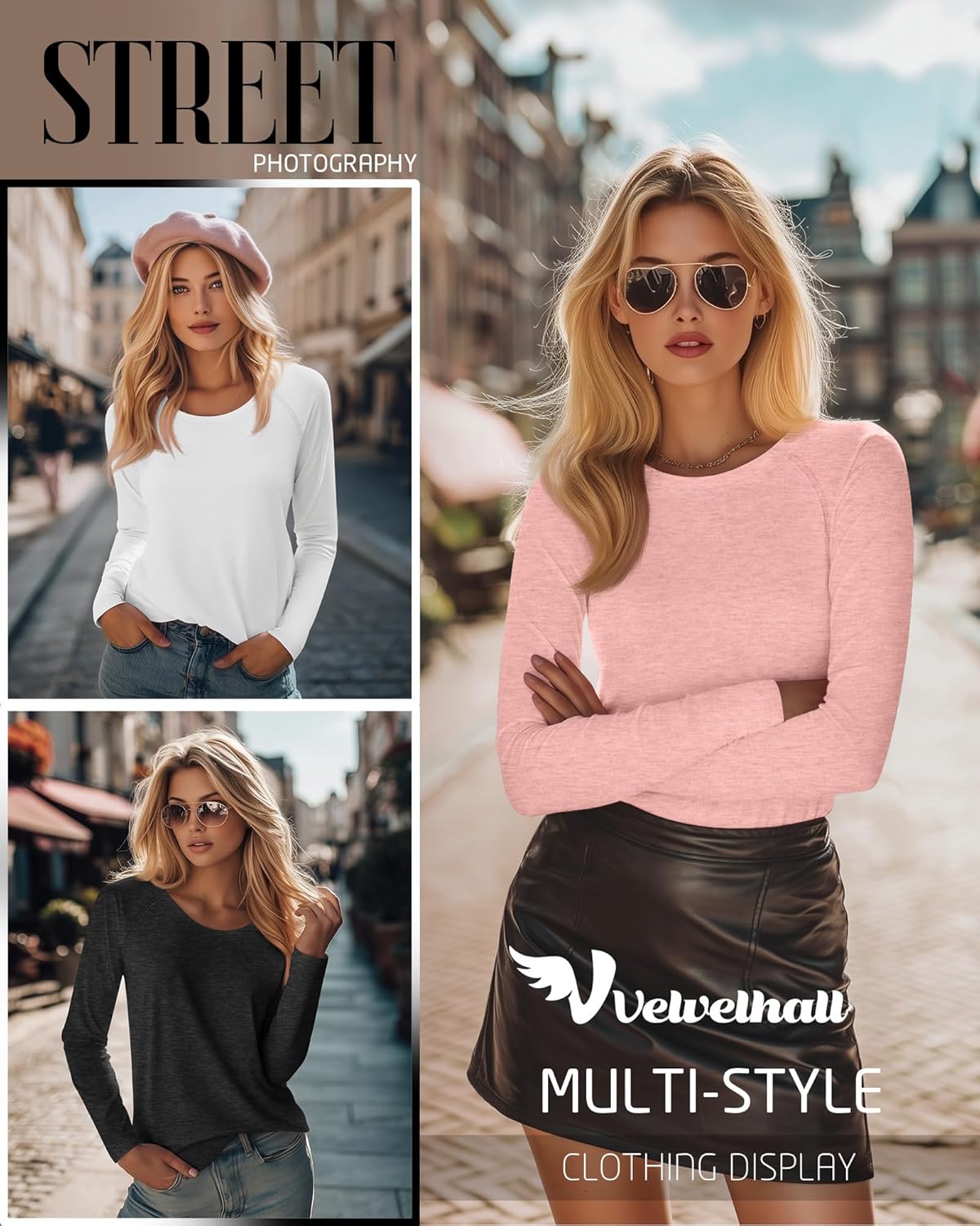 5 Pack Women's Long Sleeve T-Shirts Crew Neck Raglan Loose Fit Casual Shirts Side Split Curved Hem Tunic Tops - Image 2