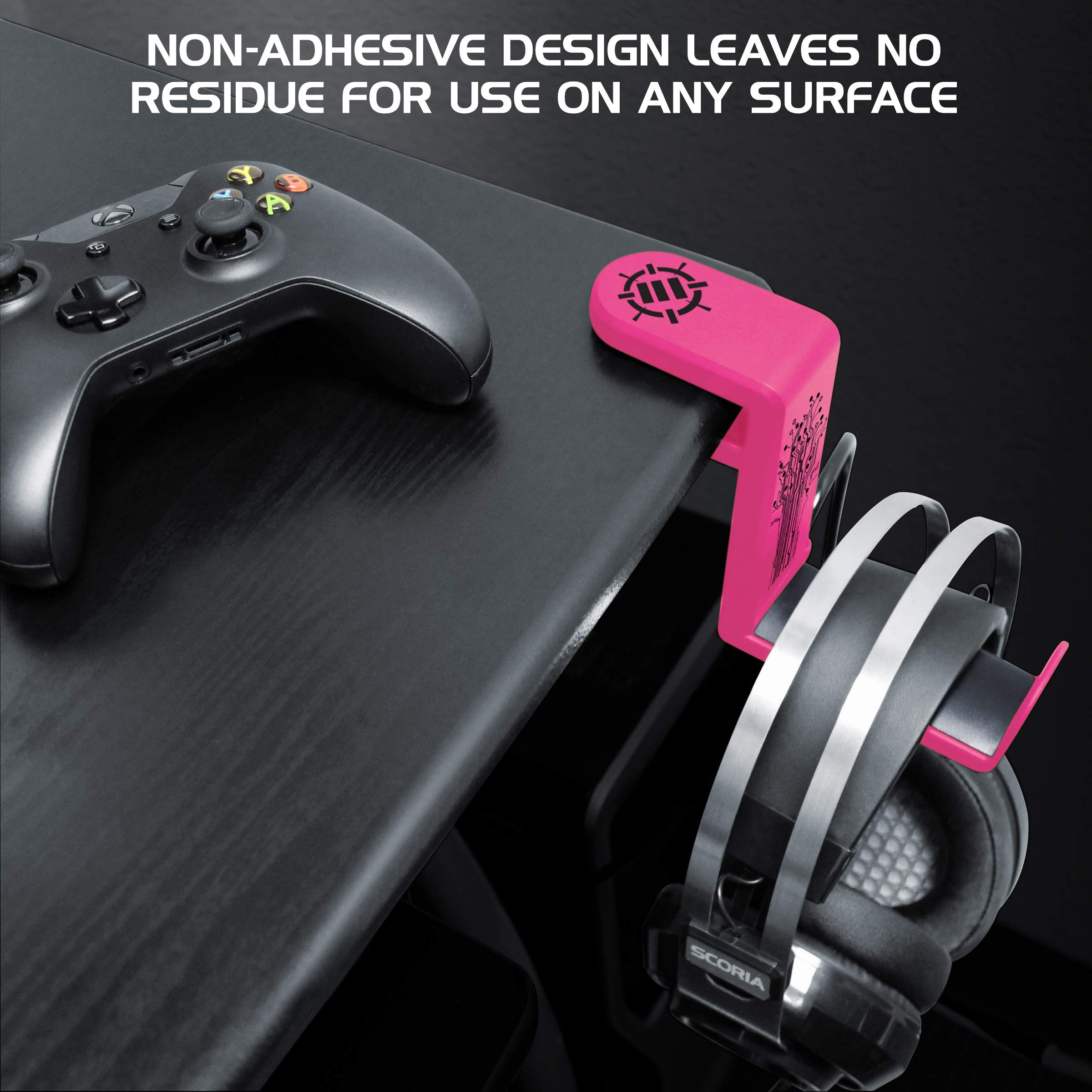 ENHANCE Supporto per Cuffie Gaming - Supporto Cuffie da Tavolo con Braccio Rotante Regolabile 360, Morsetto per Scrivania sul Design, Misura Universale e Organizer per Clip per Cavo Integrato - Rosa