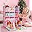 CUTE STONE Huge Dollhouse for Girls, Large Pretend Play Pink Doll House Gift for Kids