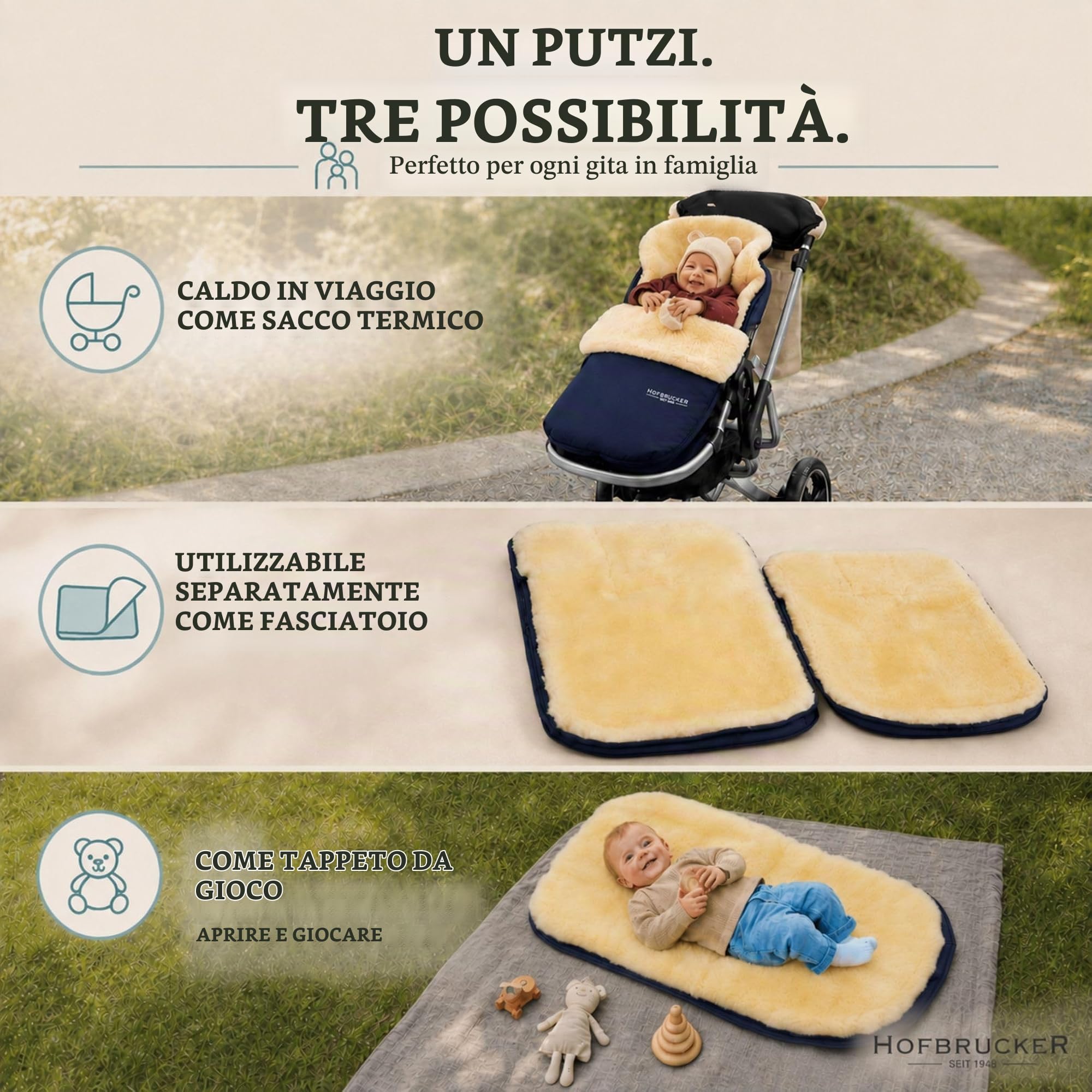 Hofbrucker seit 1948 Sacco Per Passeggino in pelliccia di agnello Putzi Blu Scuro Unica