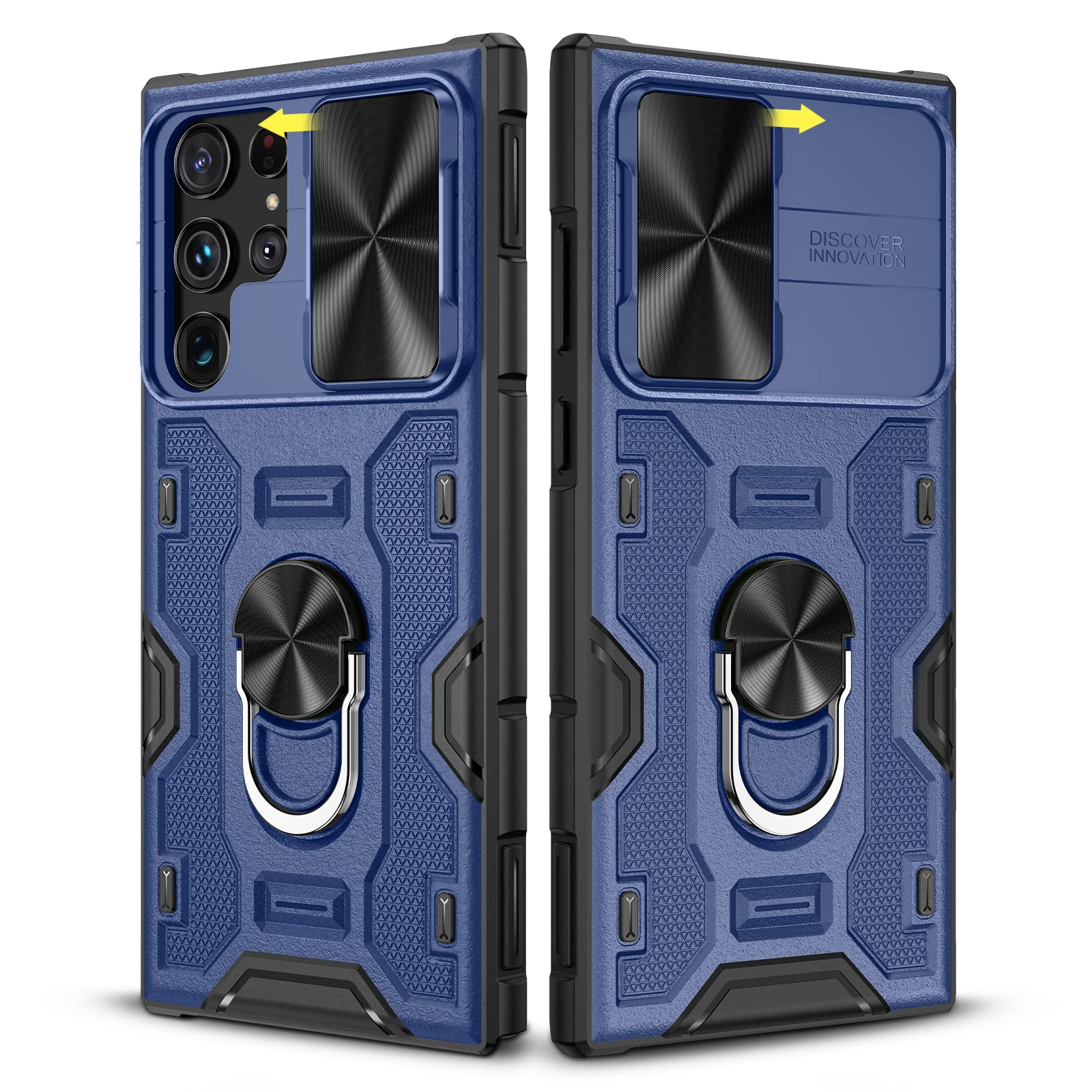 Caka for Galaxy S22 Ultra Case, Samsung S22 Ultra Case with Kickstand Slide Camera Cover with Built-in 360° Rotate Ring Stand Magnetic Protective Case for Samsung Galaxy S22 Ultra 5G- Blue