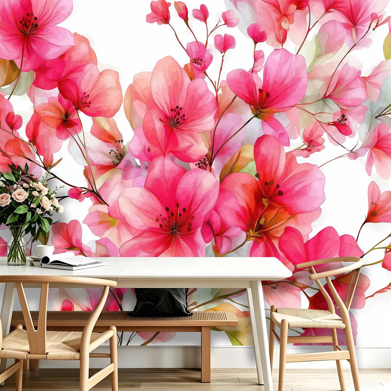 Seide Fototapete Schlicht Aquarell Blumen Vliestapete XXL Wandtapete Wand Dekoration für Damenmodegeschäft Schlafzimmer Schminkzimmer - 350 x 256 cm