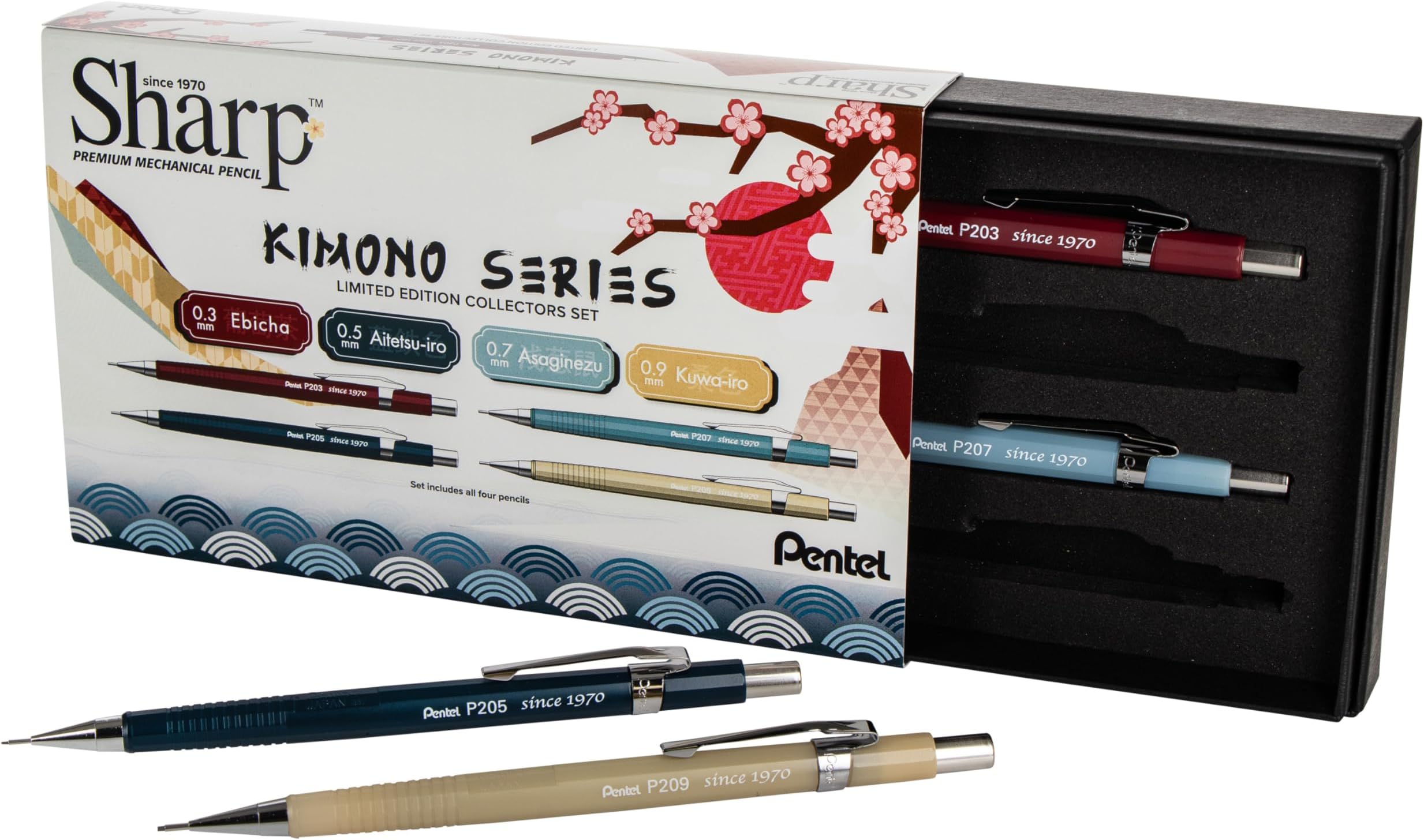 Sharp Mechanical Pencil, Limited Edition Kimono Colors Box Set, 0.3mm, 0.5mm, 0.7mm, 0.9mm Point Sizes Included, (P200JPBXSET)
