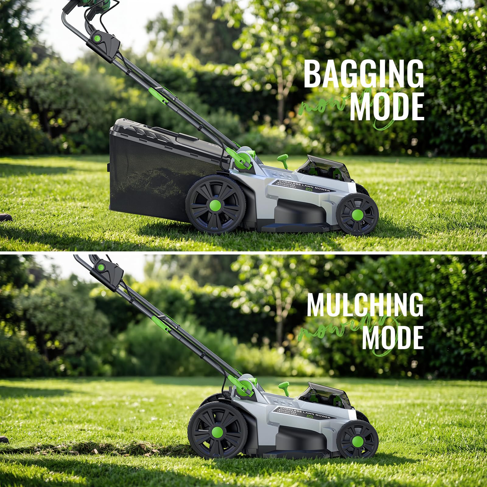 Cordless Lawnmower, ETOOLAB Lawnmower with Brushless Motor up to 500m², 43cm Cutting Width, 6 Cutting Heights, 2 * 4.0Ah Battery and Charger, 50L Bag — view 6