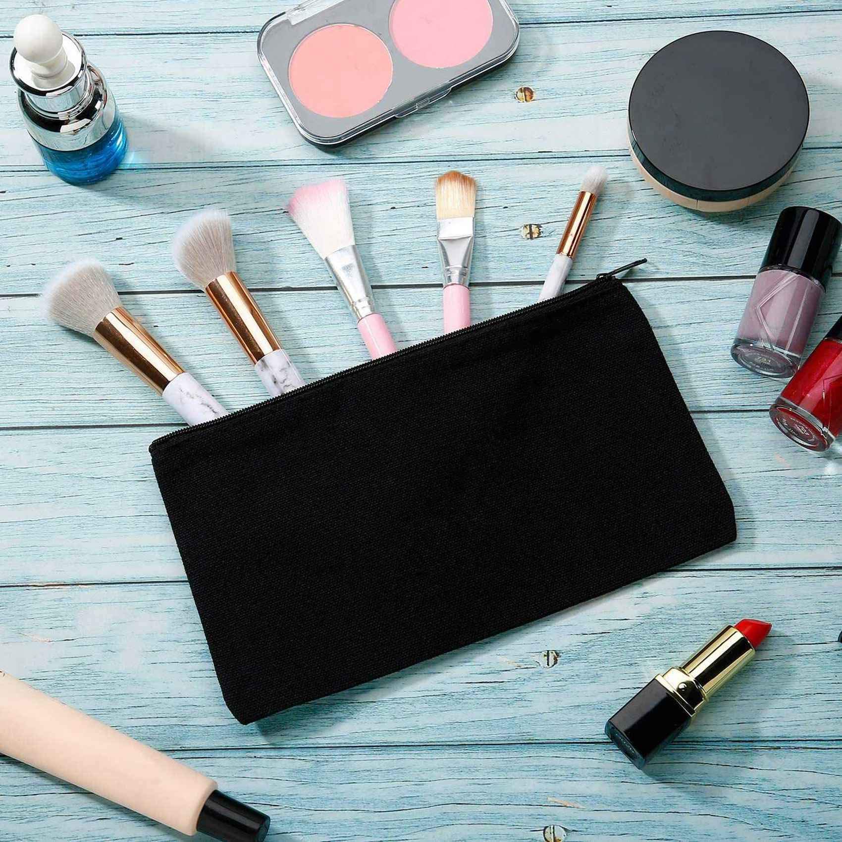 80 . płóciennych toreb na przybory do makijażu, etui na zamek błyskawiczny, piórnik, puste, DIY, torby rzemieślnicze, kosmetyczka, do podróży, DIY, do szkoły, Beżowy i czarny