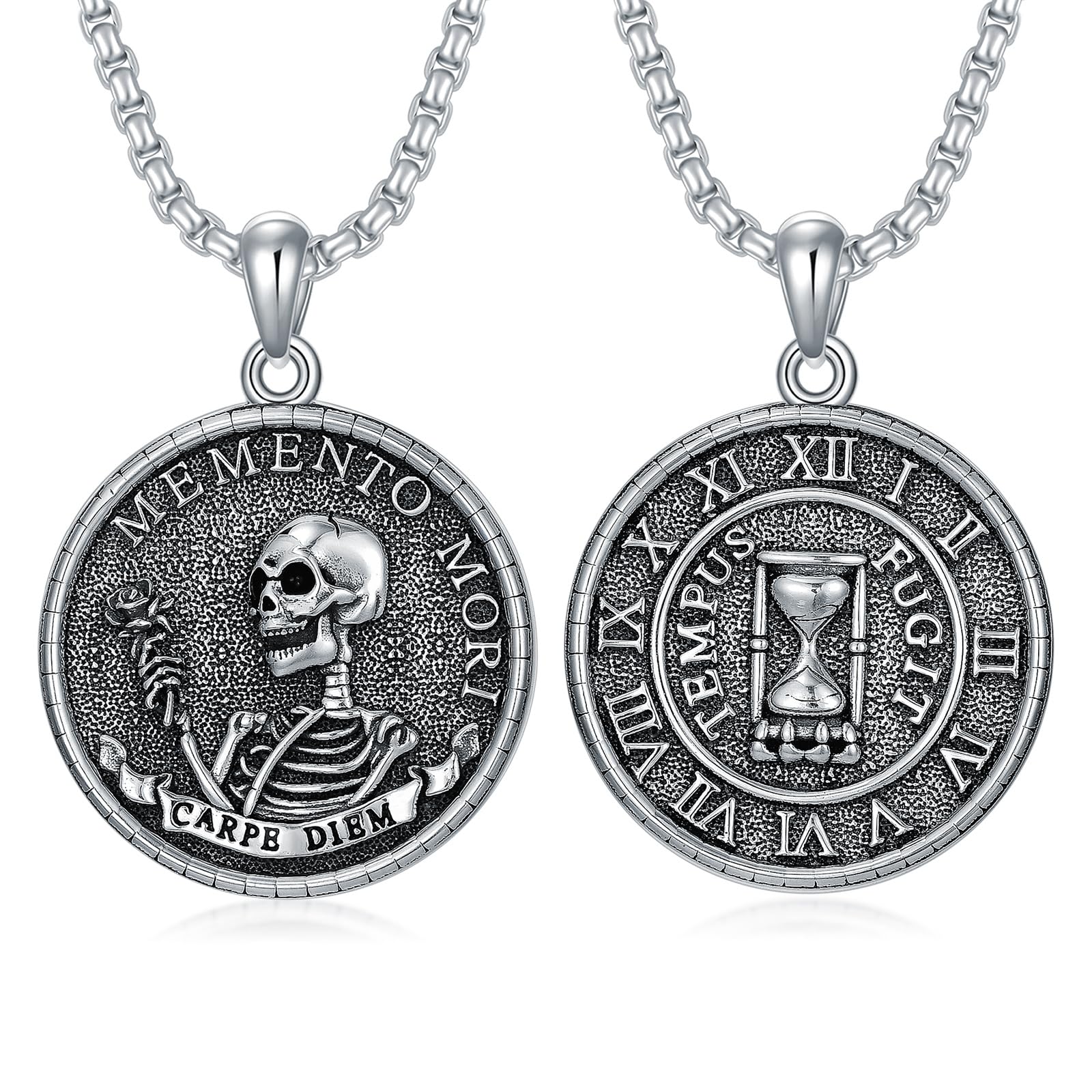 ROMANTICWORK Memento Mori naszyjnik ze srebra wysokiej próby 925, wisiorek Memento Mori, gotycka, trupia czaszka, biżuteria, prezent dla mężczyzn i kobiet
