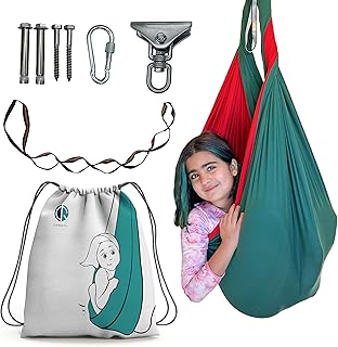 CalmRain Sensory Swing - Double Layer Reversible Red & Green Cuddle Swing, Therapy Hammock Swing Ideal for Autism, ADHD, Aspergers - Calming Kids Sensory Swing - Indoor Swing - Hardware Include