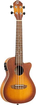 Ortega Guitars, 4-String Earth Series Concert Acoustic/Electric Ukulele, Right, Trasparent Sunburst, RUDAWN-CE