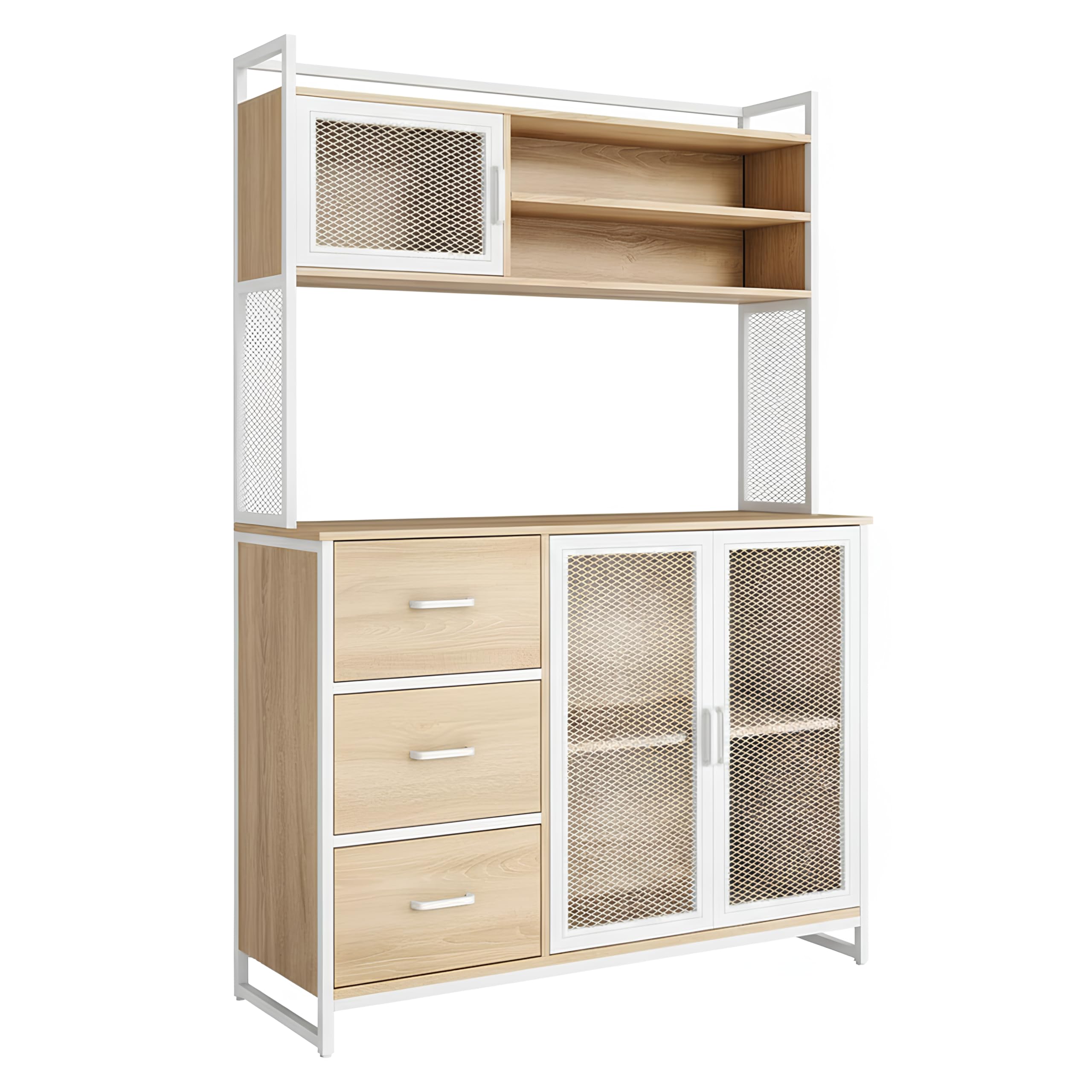 CATAVANA - Aparador multifuncional blanco 116 x 40 x 170 cm - Diseño moderno para cocina, salón u oficina - 3 puertas y 3 cajones para almacenamiento óptimo de utensilios, libros y decoraciones