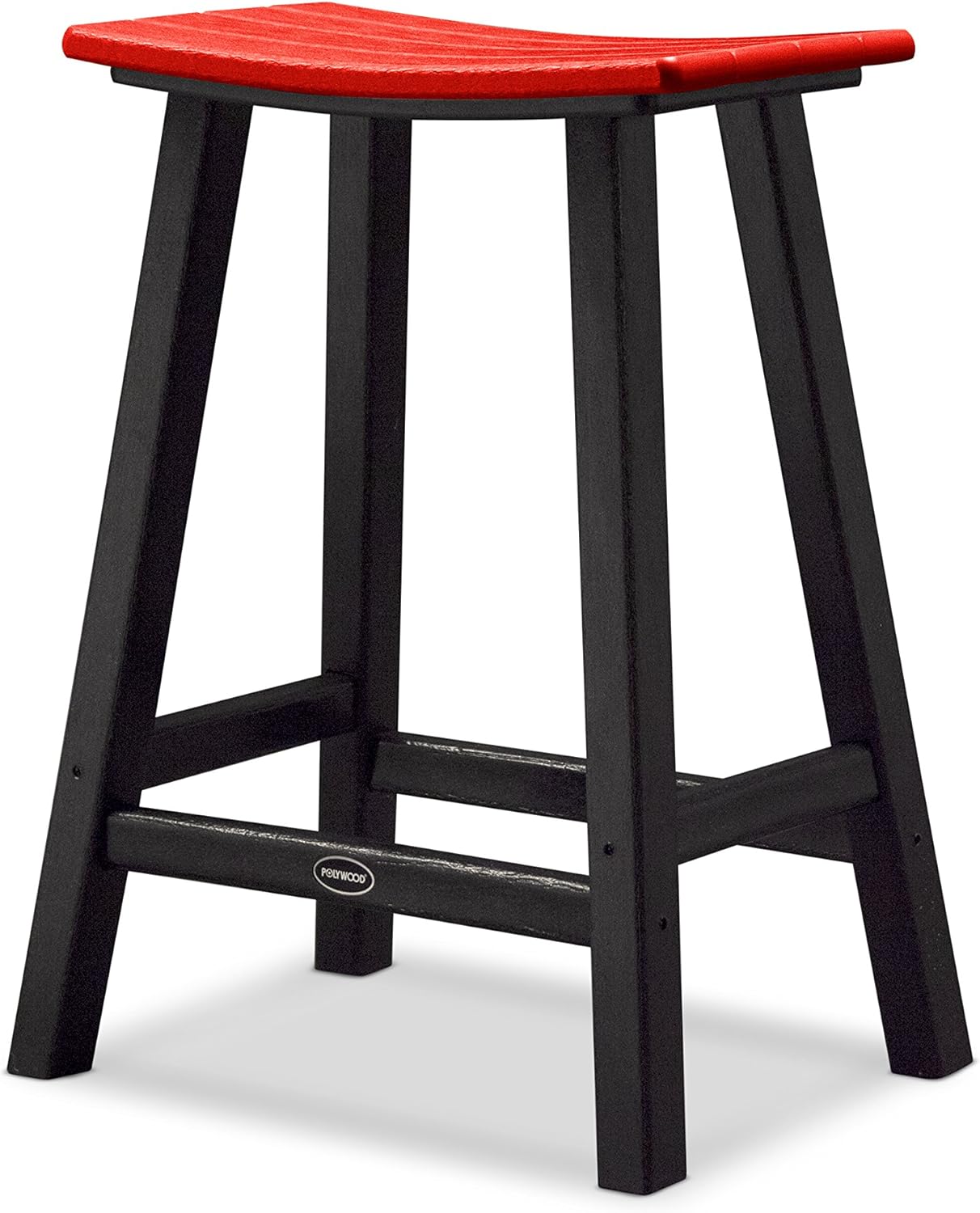 POLYWOOD 2011-FBLSR Contempo 24" Saddle Bar Stool, Black/Sunset Red