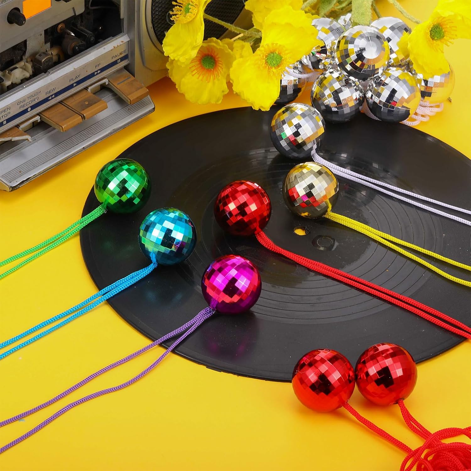 Libima 96 Pcs Disco Ball 70s Necklace Bulk 1.5 Inch Halloween Dance Party Favor Costume Accessories