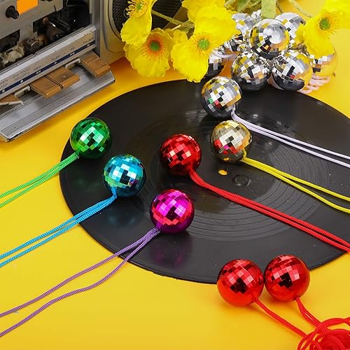 Miniatura 3 de 96 collares de bola de discoteca a granel de los años 70, collares de discoteca de colores surtidos de 1.5 pulgadas, decoraciones de fiesta de