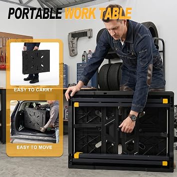 Portable Work Table, 1650lbs Capacity, Folding Work Bench, Yellow
