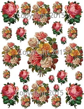 Victorian Yellow and Pink Roses Collage Sheet Printed Collage Sheet, Weddings, Decoupage, Scrapbook, Altered Art, Victorian Scrap