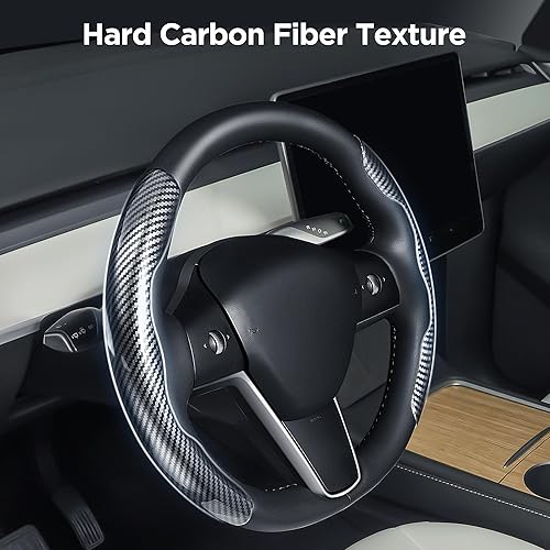 Miniatura 2 de Funda para volante de fibra de carbono de ajuste universal, protector duro para volante de automóvil, cubierta de fibra de carbono antideslizante
