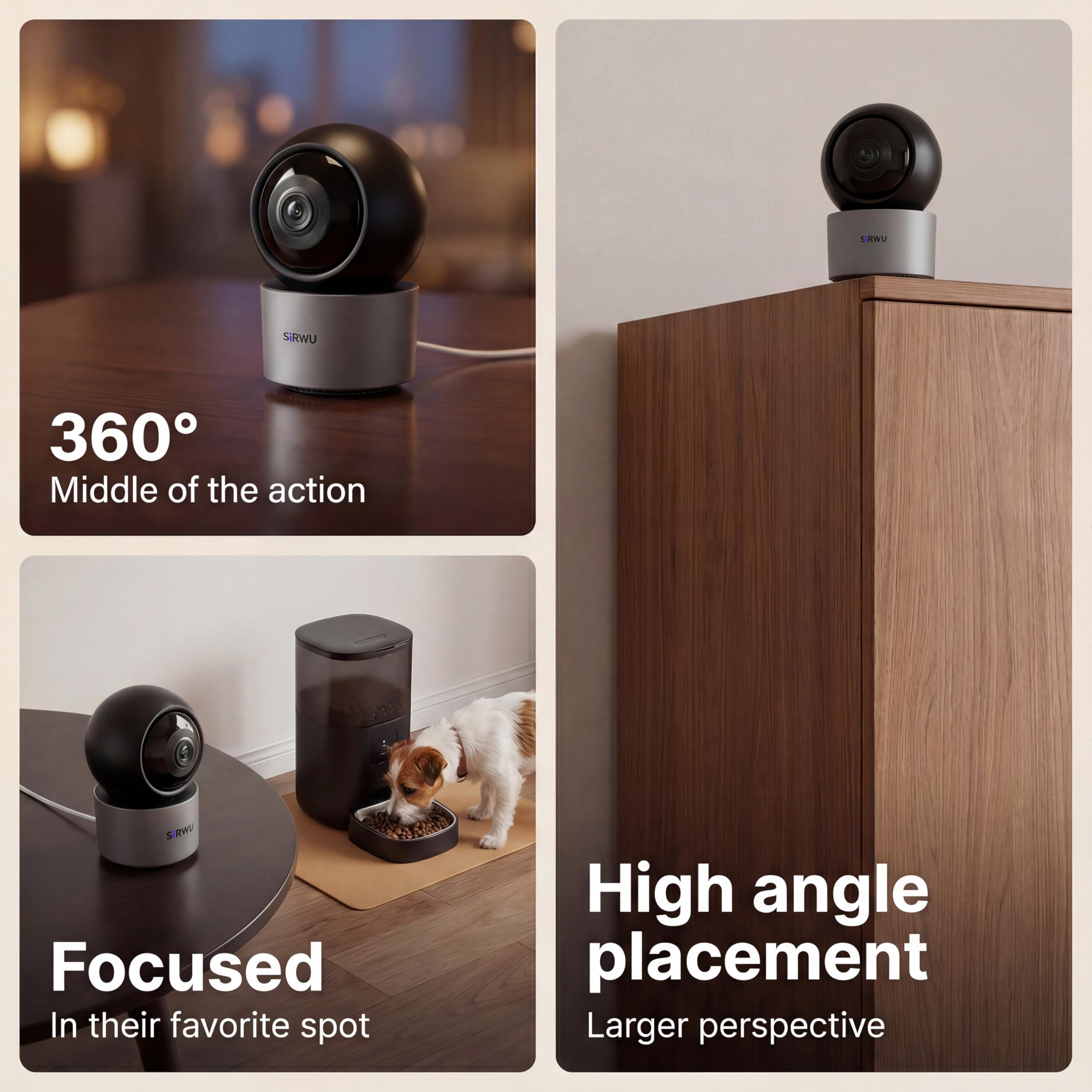 Cámara AI para mascotas, cámara para perros 2K 3MP con reconocimiento y análisis de comportamiento de múltiples mascotas con IA, monitor de gato de visión de 360°, WiFi de doble banda, gris